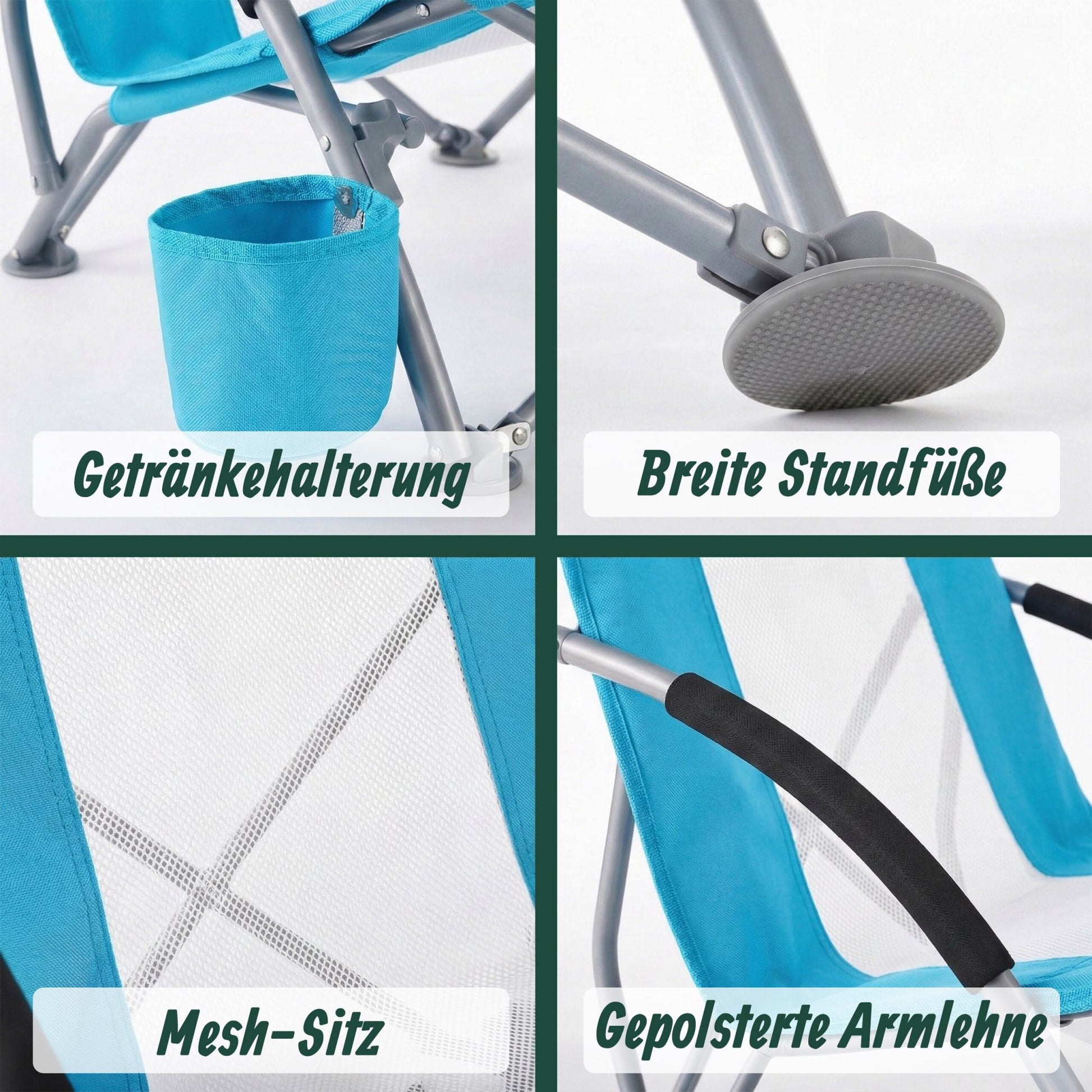 Faltbarer Strandstuhl mit Getränkehalter Weiss-Blau-Silber von Relaxdays