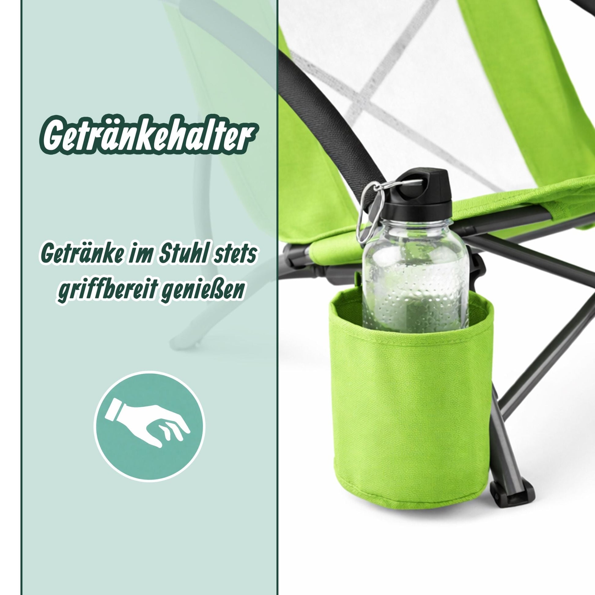 Faltbarer Strandstuhl mit Getränkehalter Weiss-Grün-Silber von Relaxdays