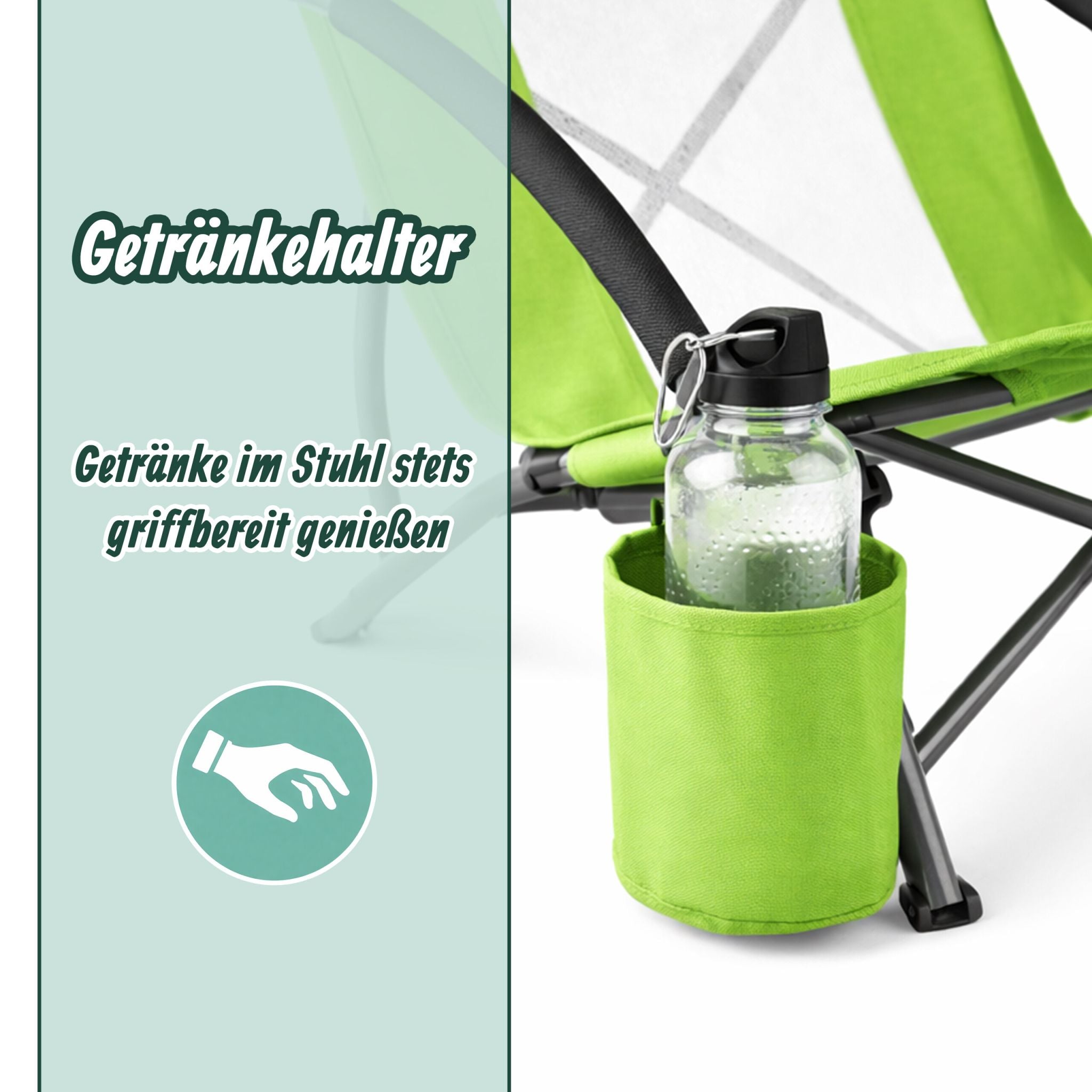 Faltbarer Strandstuhl mit Getränkehalter Weiss-Grün-Silber von Relaxdays
