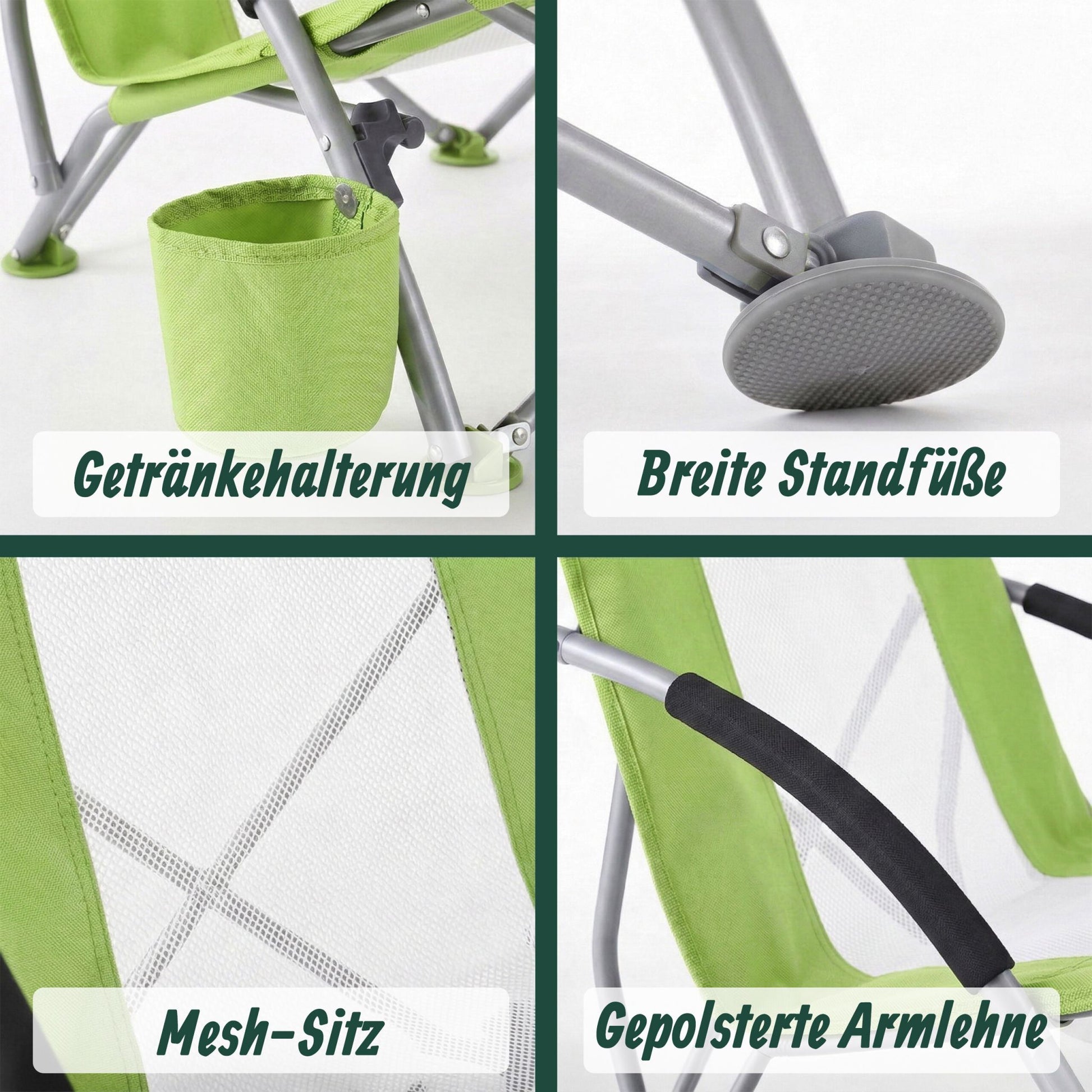 Faltbarer Strandstuhl mit Getränkehalter Weiss-Grün-Silber von Relaxdays