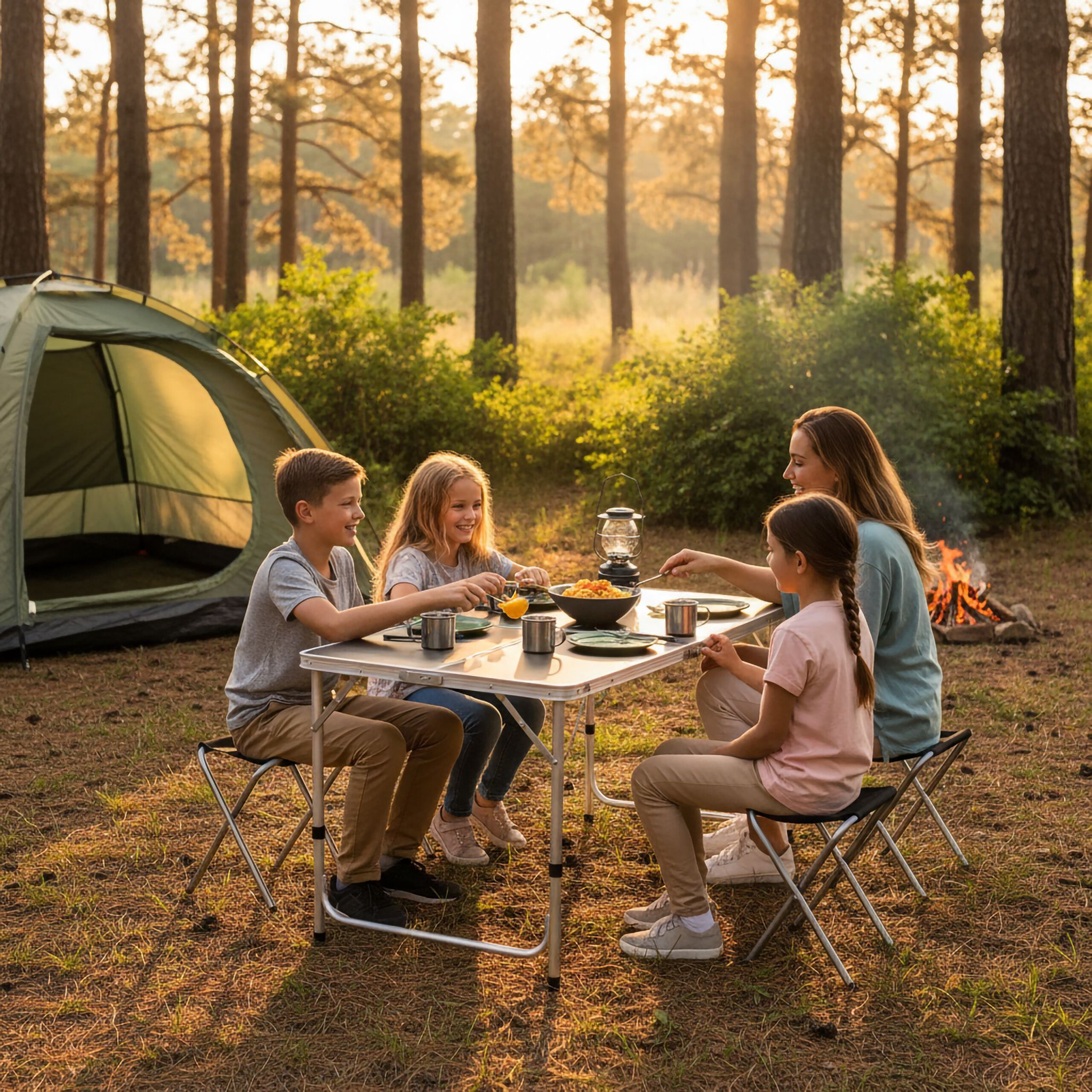 Campingtisch mit 4 Hockern Schwarz-Silber von Relaxdays