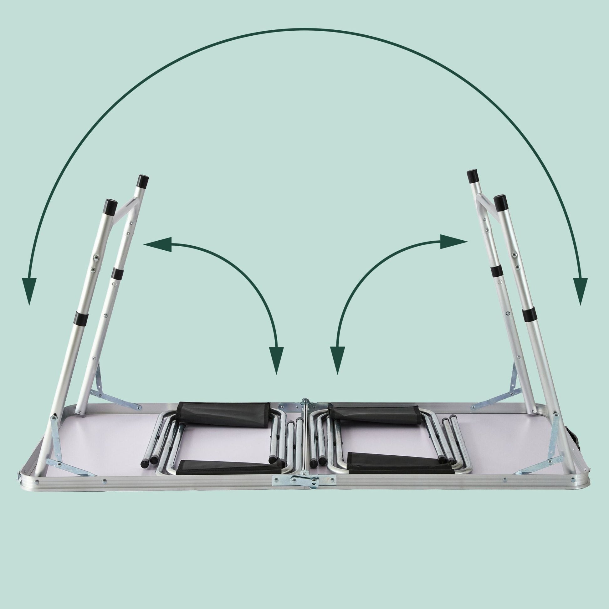 Campingtisch mit 4 Hockern Schwarz-Silber von Relaxdays