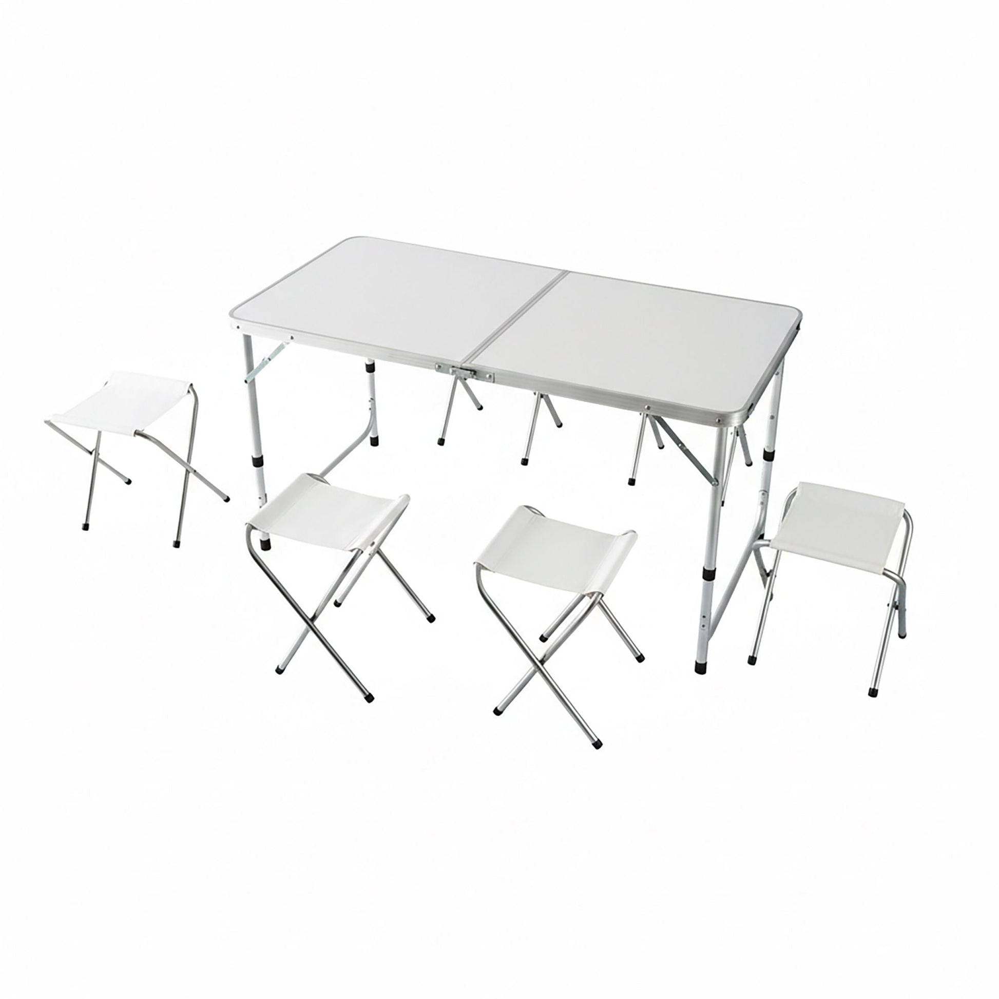 Campingtisch mit 4 Hockern Weiss-Silber von Relaxdays