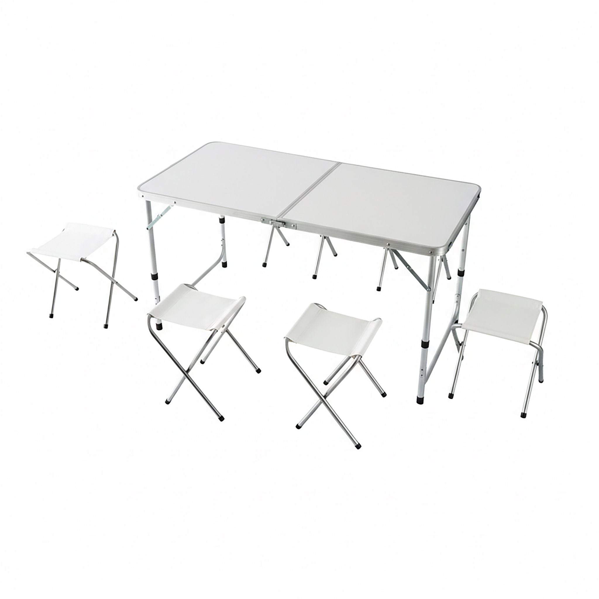 Campingtisch mit 4 Hockern Weiss-Silber von Relaxdays