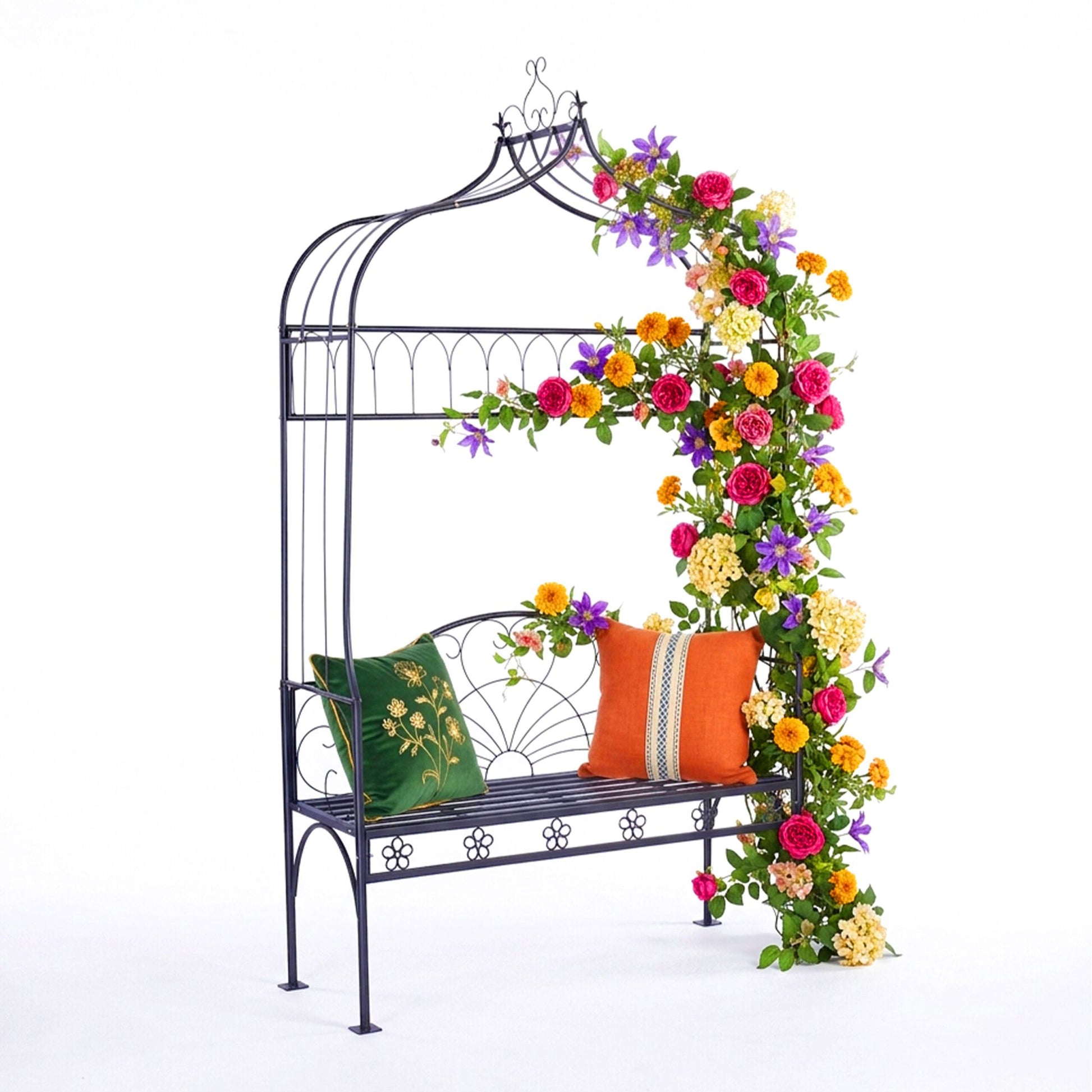 Rosenbogen mit Gartenbank Schwarz von Relaxdays