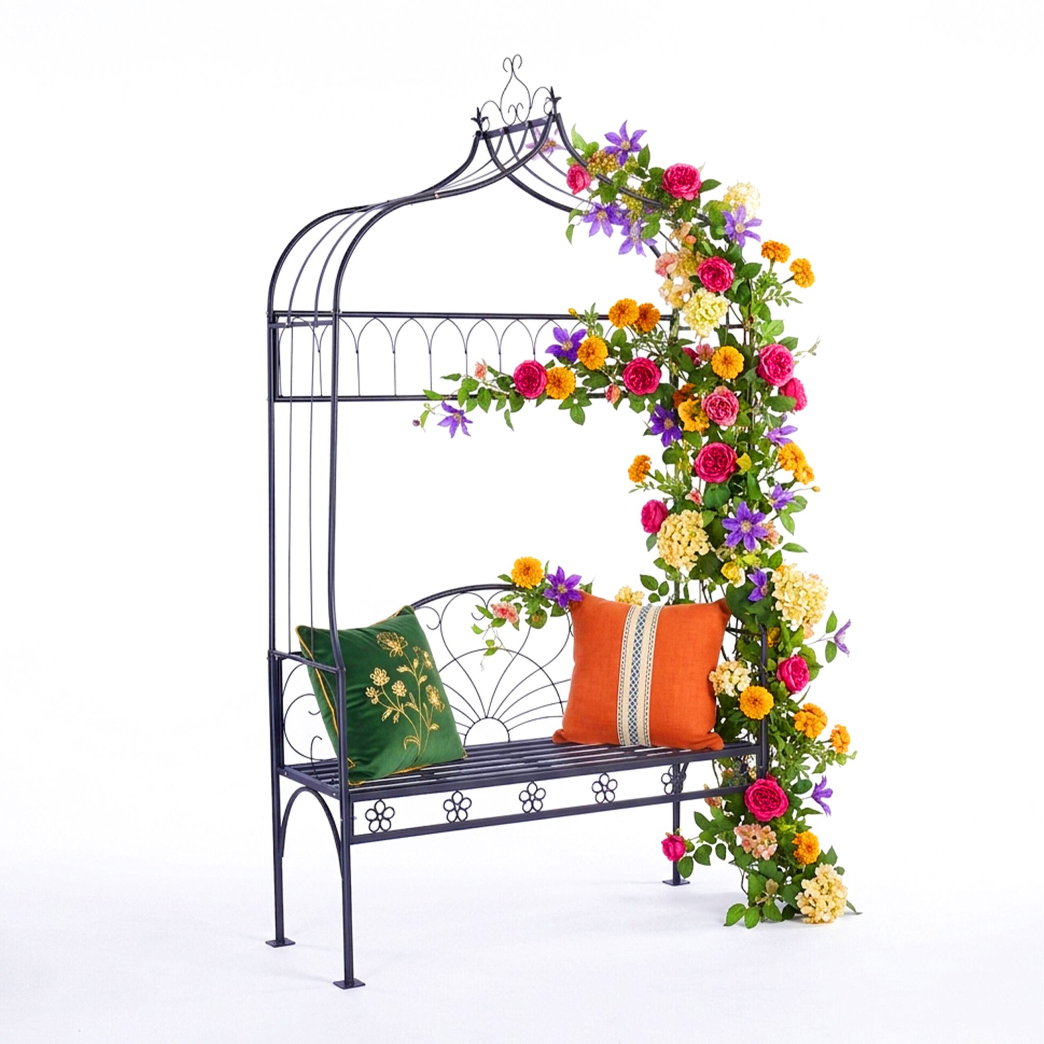 Rosenbogen mit Gartenbank Schwarz von Relaxdays