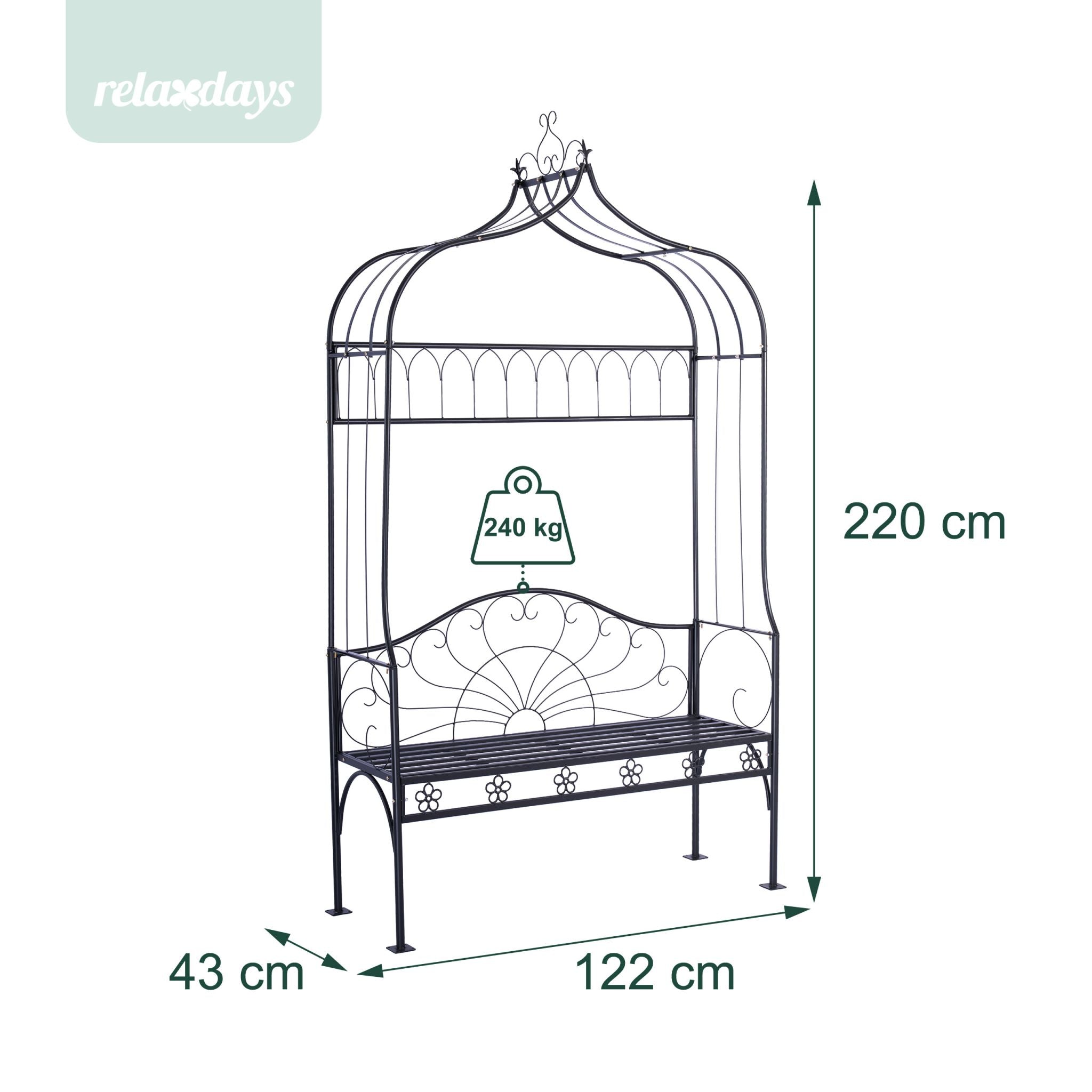 Rosenbogen mit Gartenbank Schwarz von Relaxdays