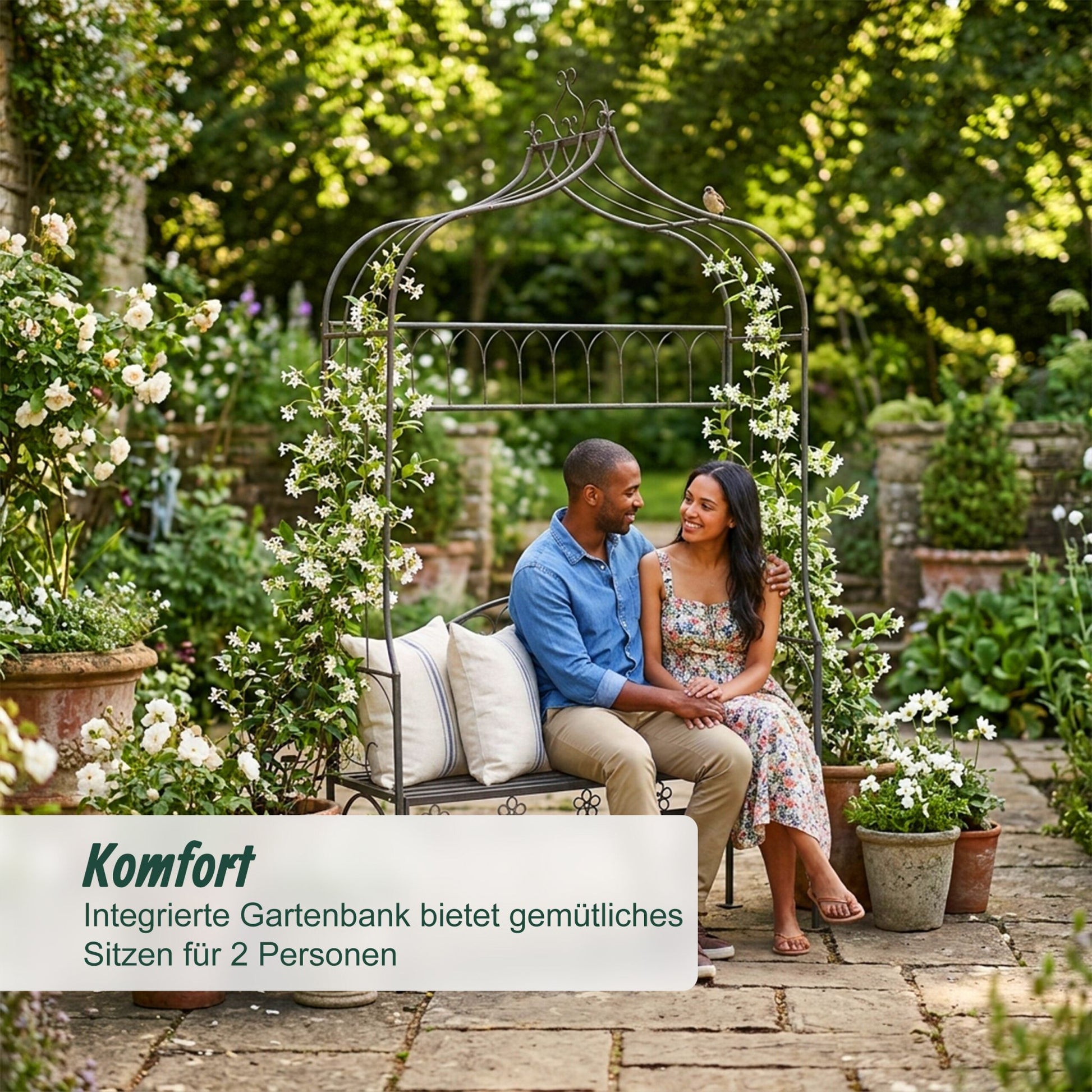 Rosenbogen mit Gartenbank Schwarz von Relaxdays