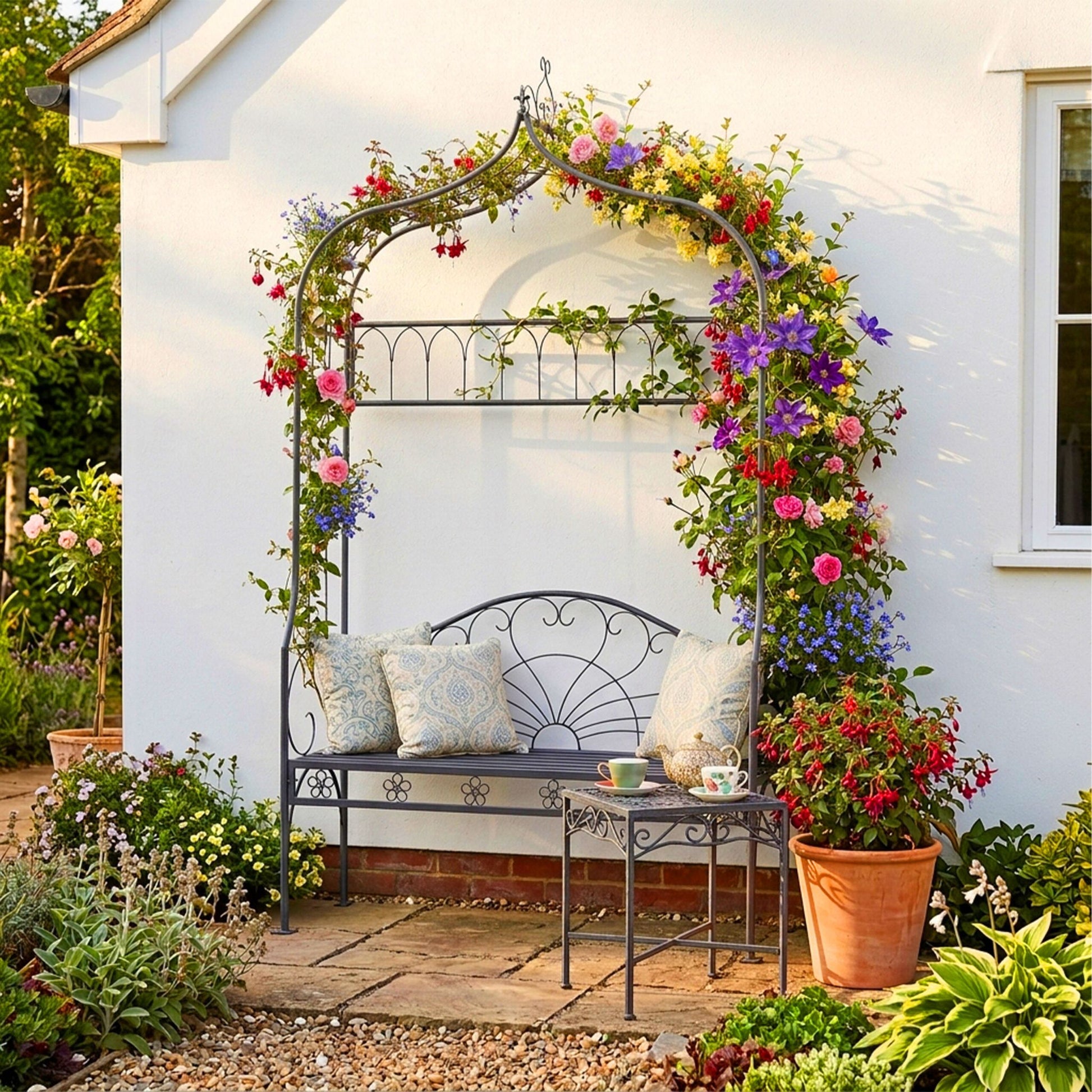 Rosenbogen mit Gartenbank Schwarz von Relaxdays