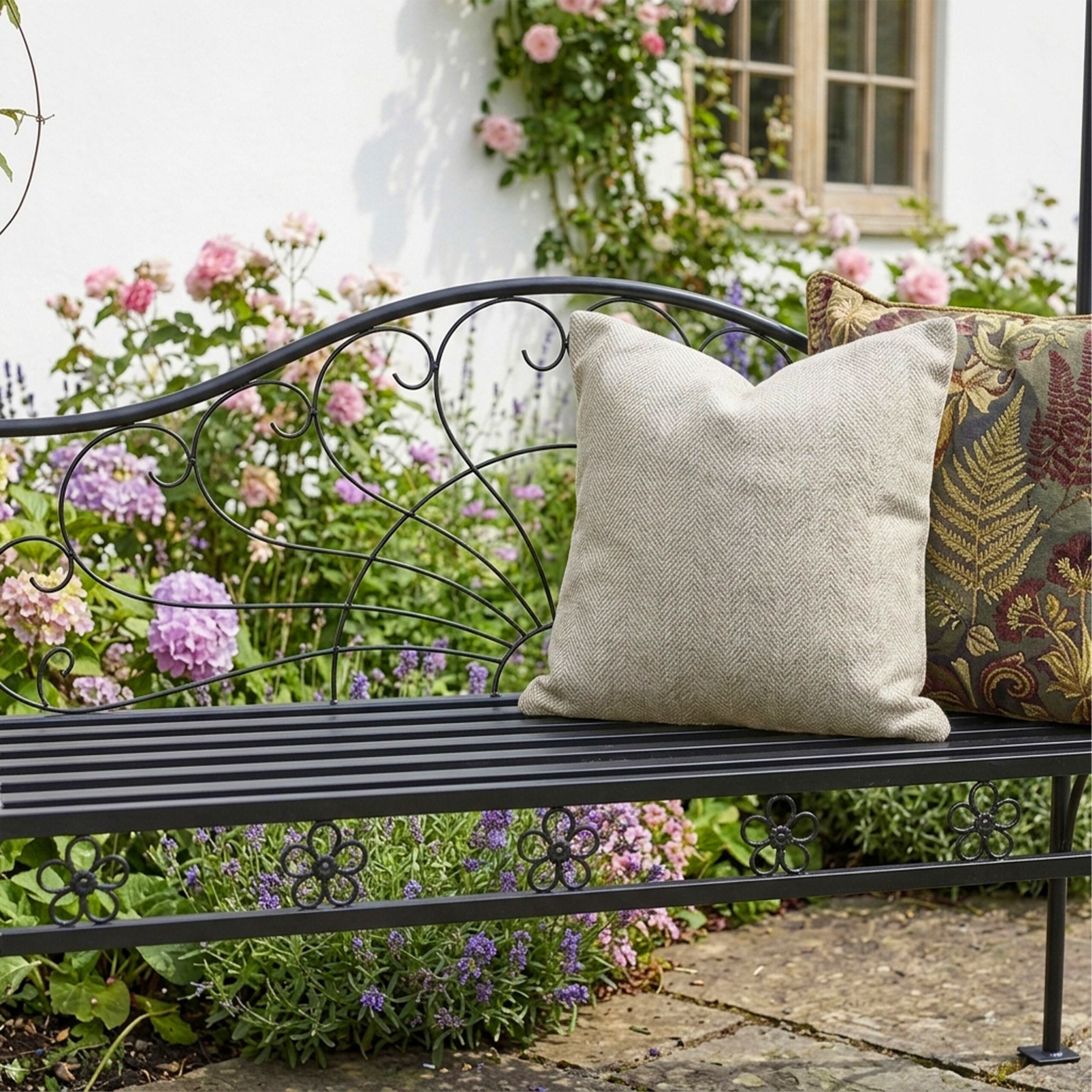 Rosenbogen mit Gartenbank Schwarz von Relaxdays