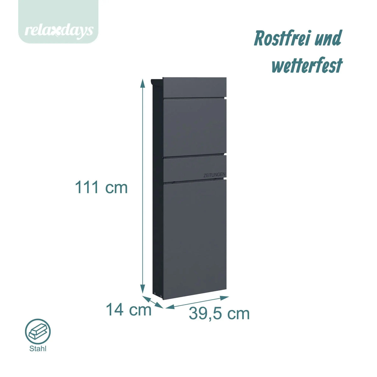 Standbriefkasten Stahl Anthrazit von Relaxdays