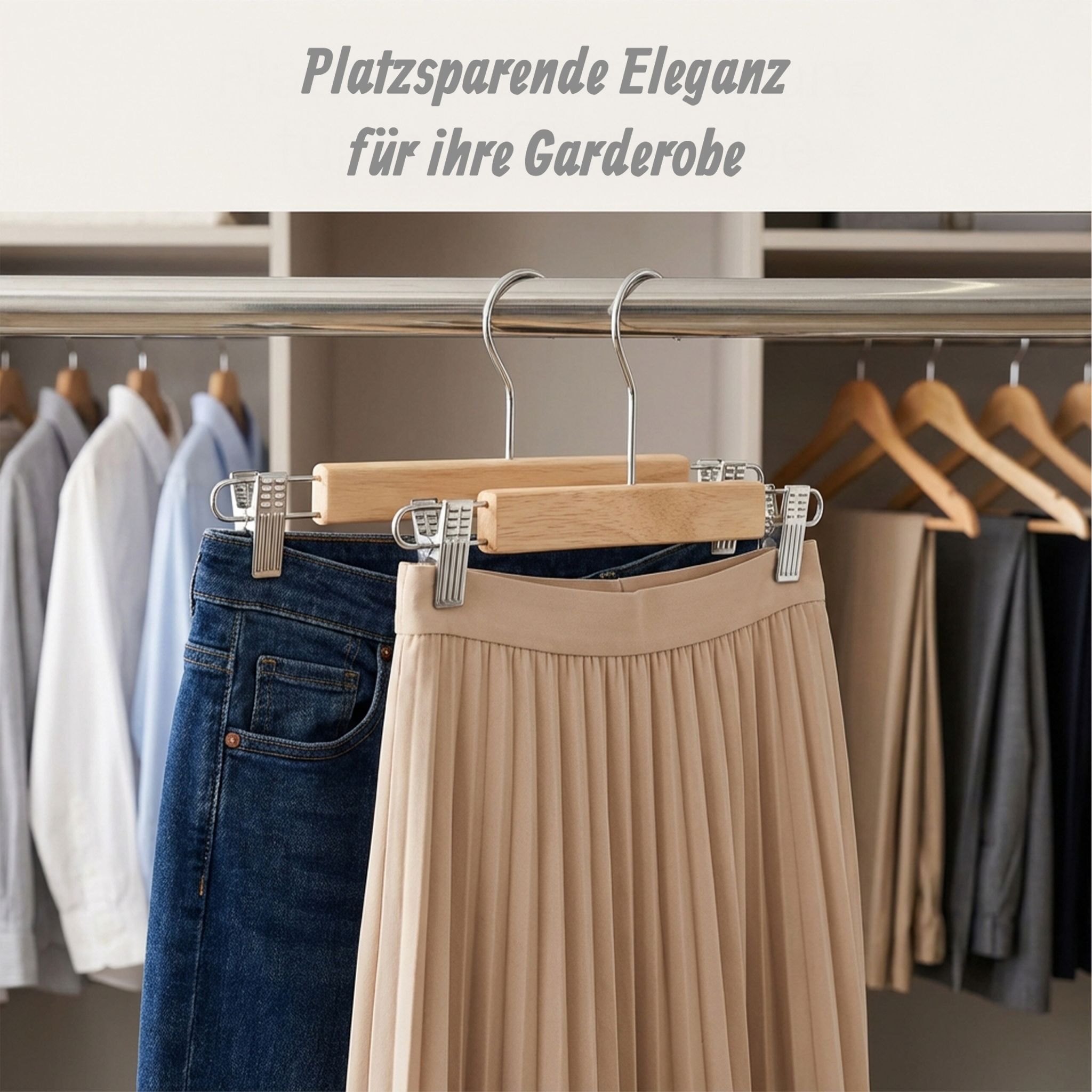 Hosenbügel Holz 10er-Set Hellbraun-Silber von Relaxdays