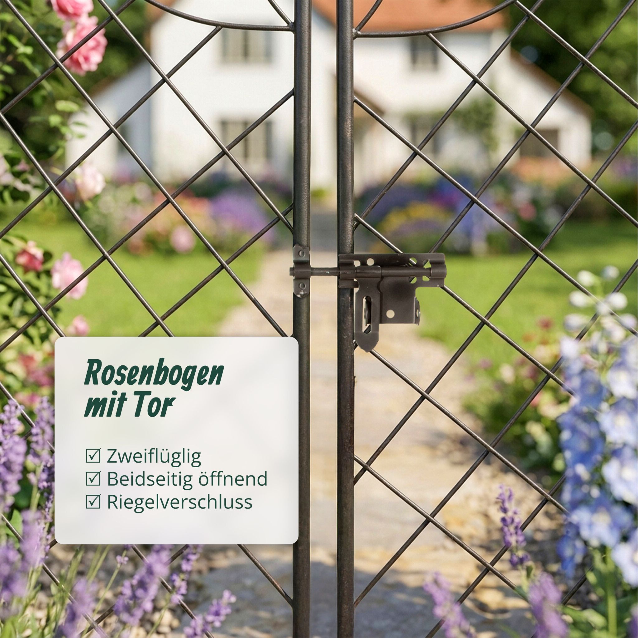 Rosenbogen mit Tür Schwarz von Relaxdays