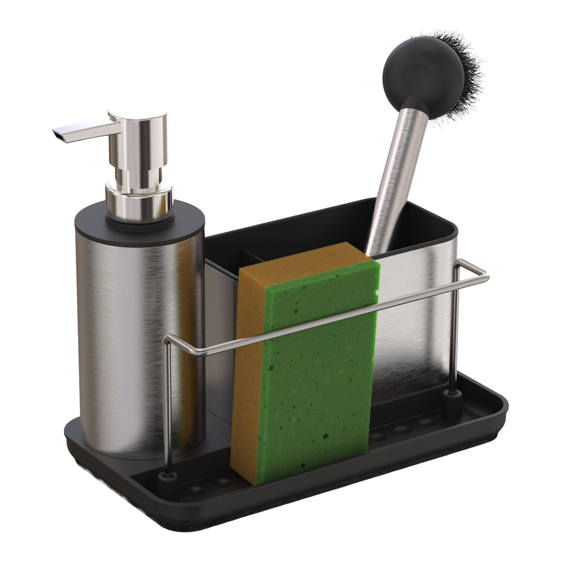 Spülbecken Organizer mit Seifenspender Schwarz-Silber von Relaxdays