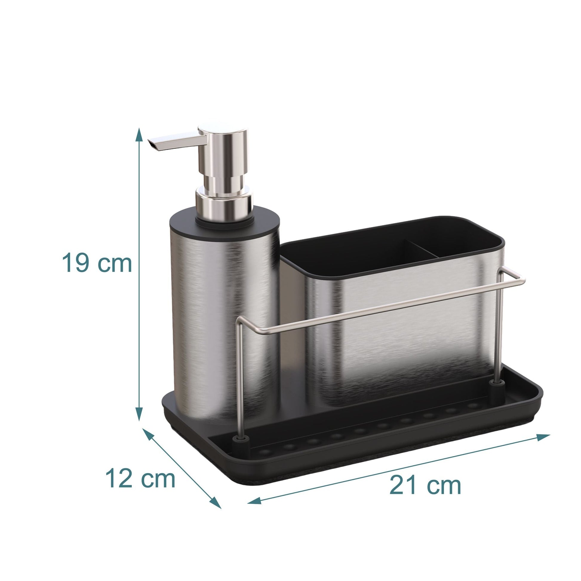 Spülbecken Organizer mit Seifenspender Schwarz-Silber von Relaxdays
