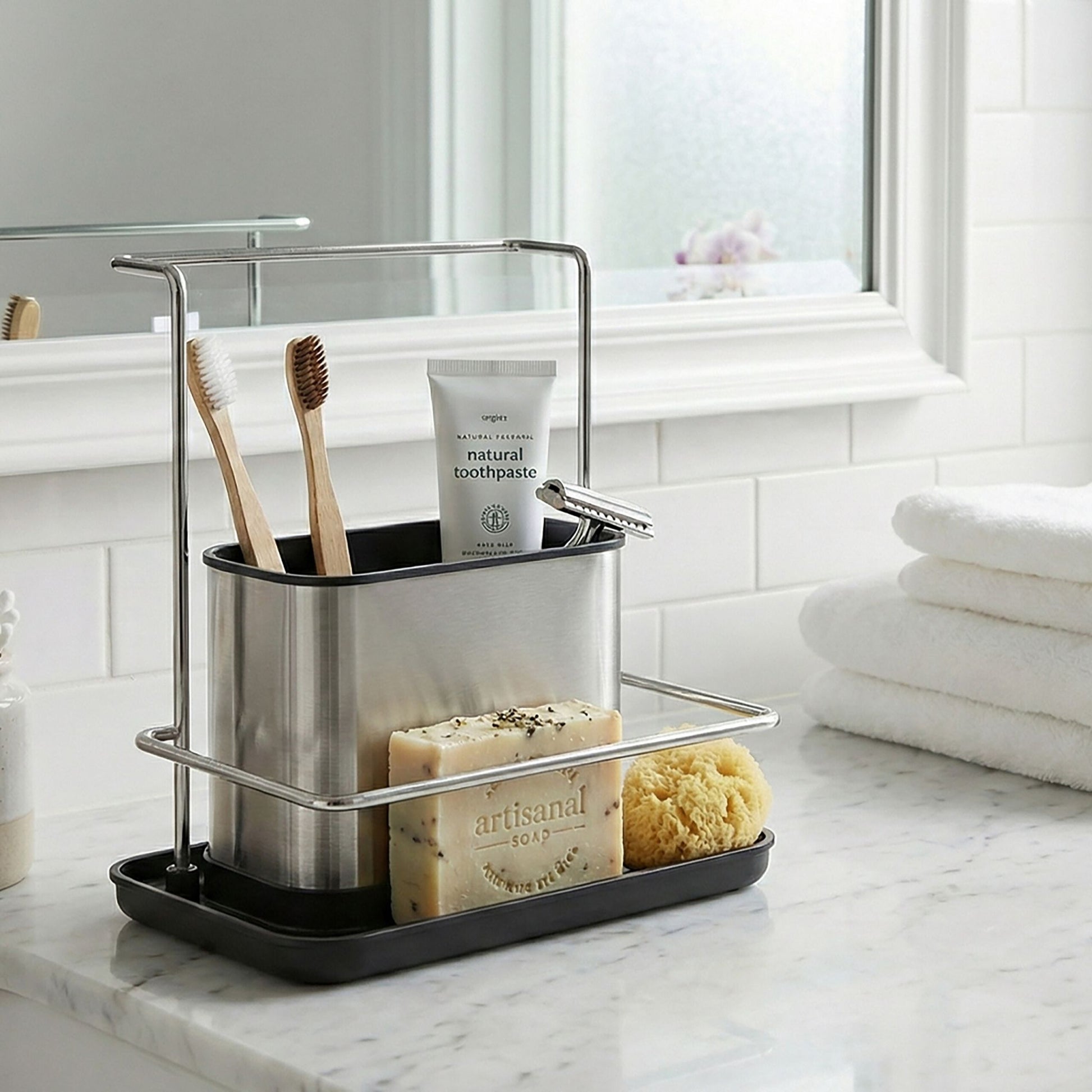 Spülbecken Organizer mit Abtropfschale Schwarz-Silber von Relaxdays