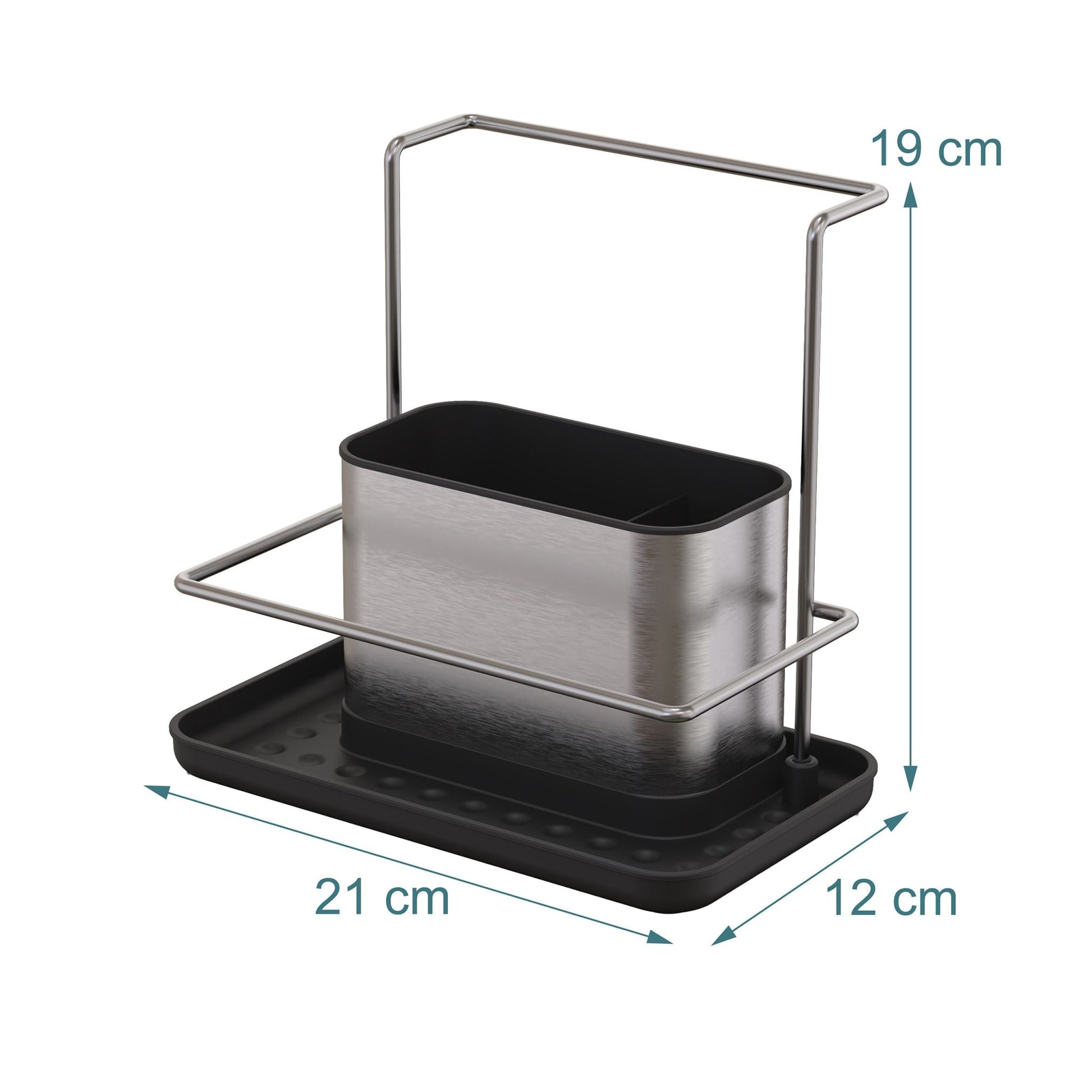 Spülbecken Organizer mit Abtropfschale Schwarz-Silber von Relaxdays