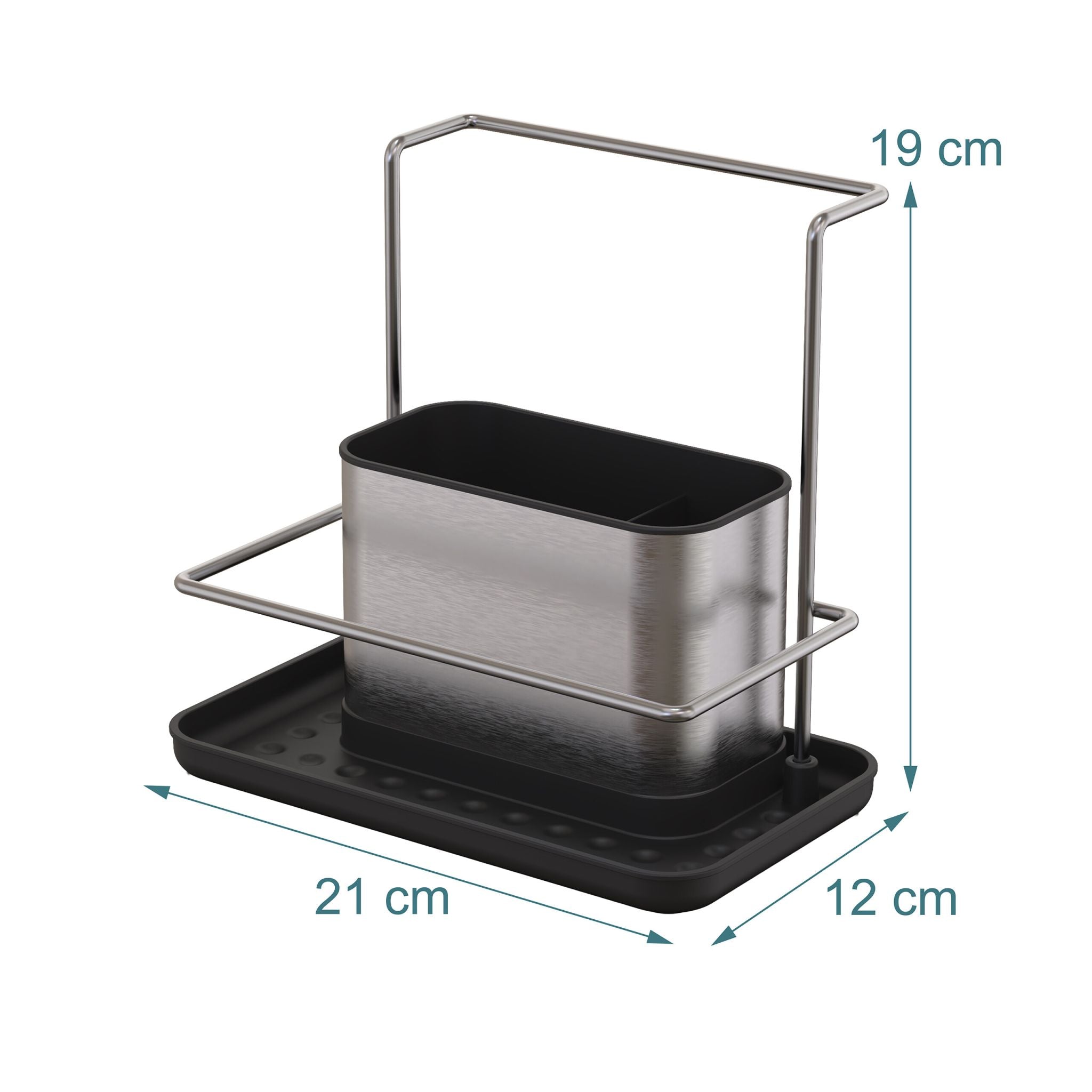 Spülbecken Organizer mit Abtropfschale Schwarz-Silber von Relaxdays