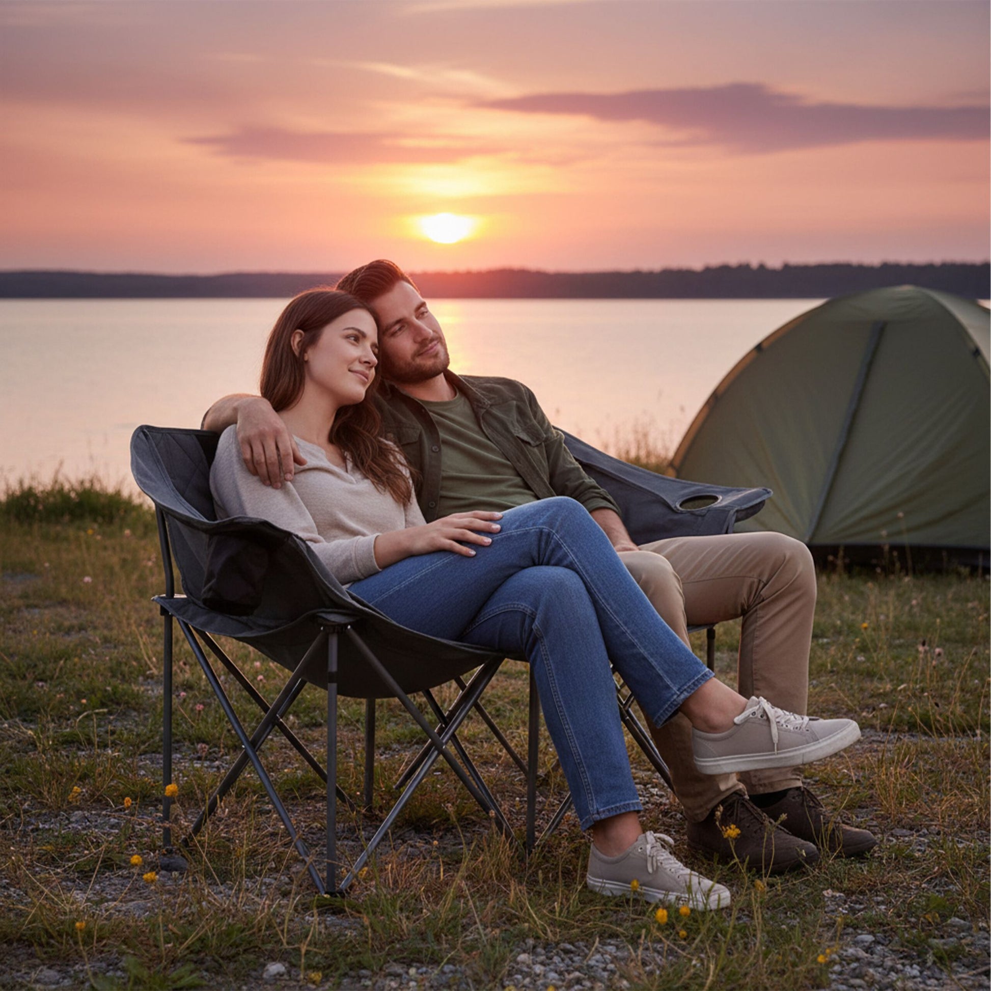 Camping Bank für 2 Personen Schwarz-Grau von Relaxdays