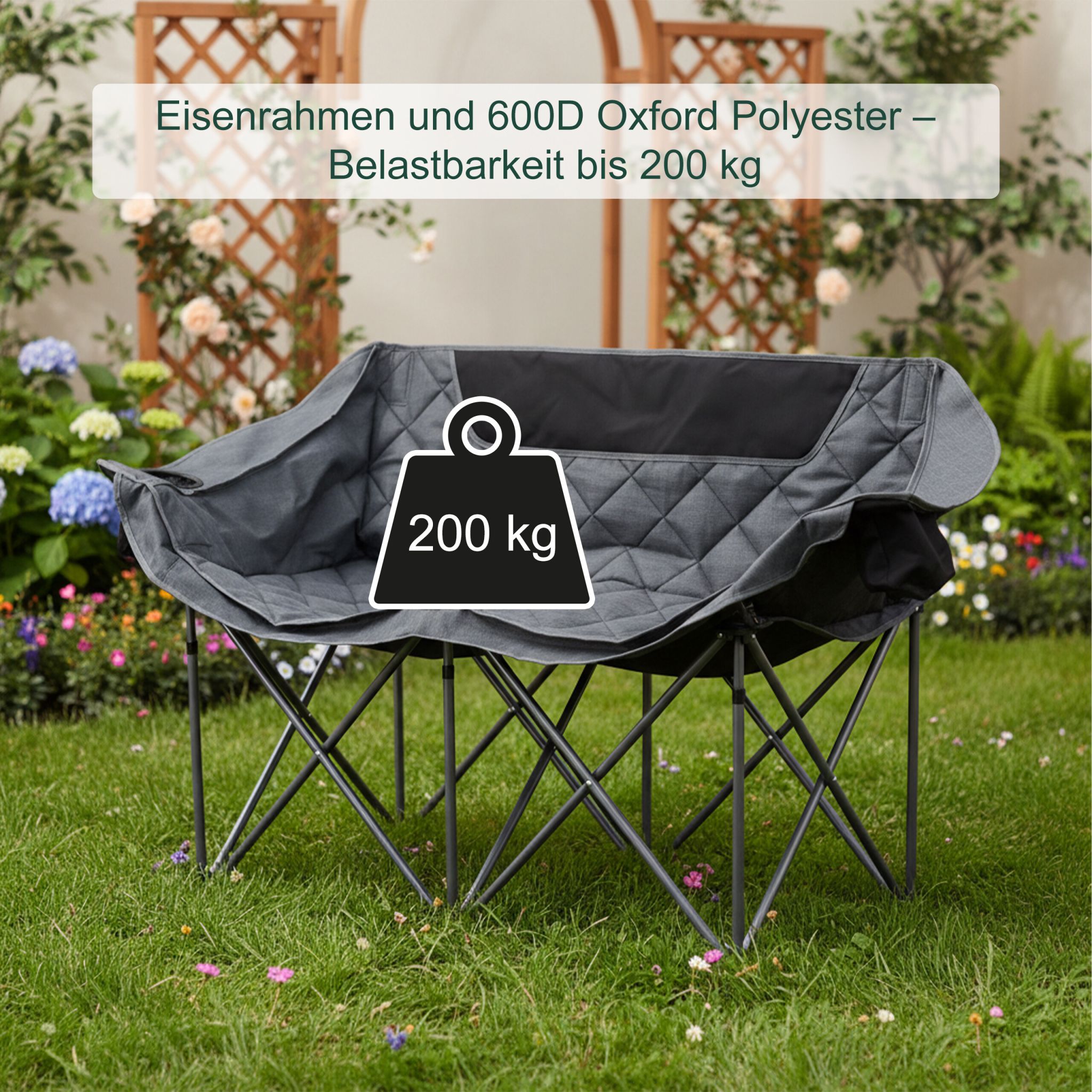 Camping Bank für 2 Personen Schwarz-Grau von Relaxdays