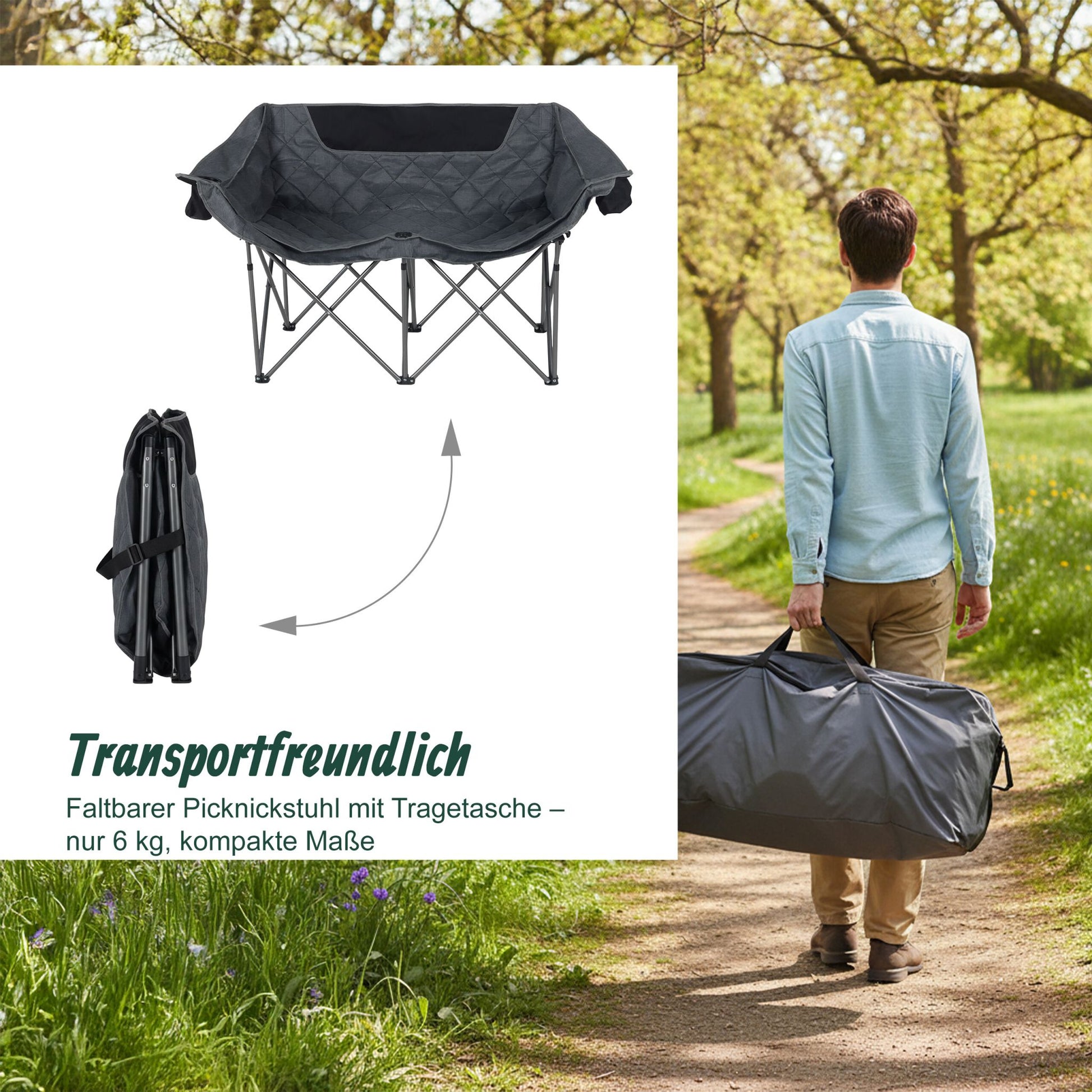 Camping Bank für 2 Personen Schwarz-Grau von Relaxdays