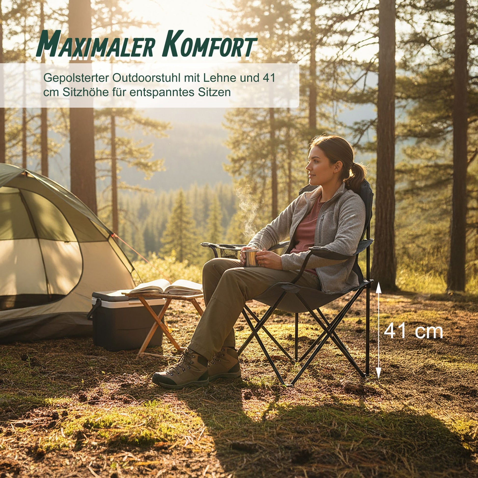 Klappbarer Campingstuhl Schwarz-Grau von Relaxdays