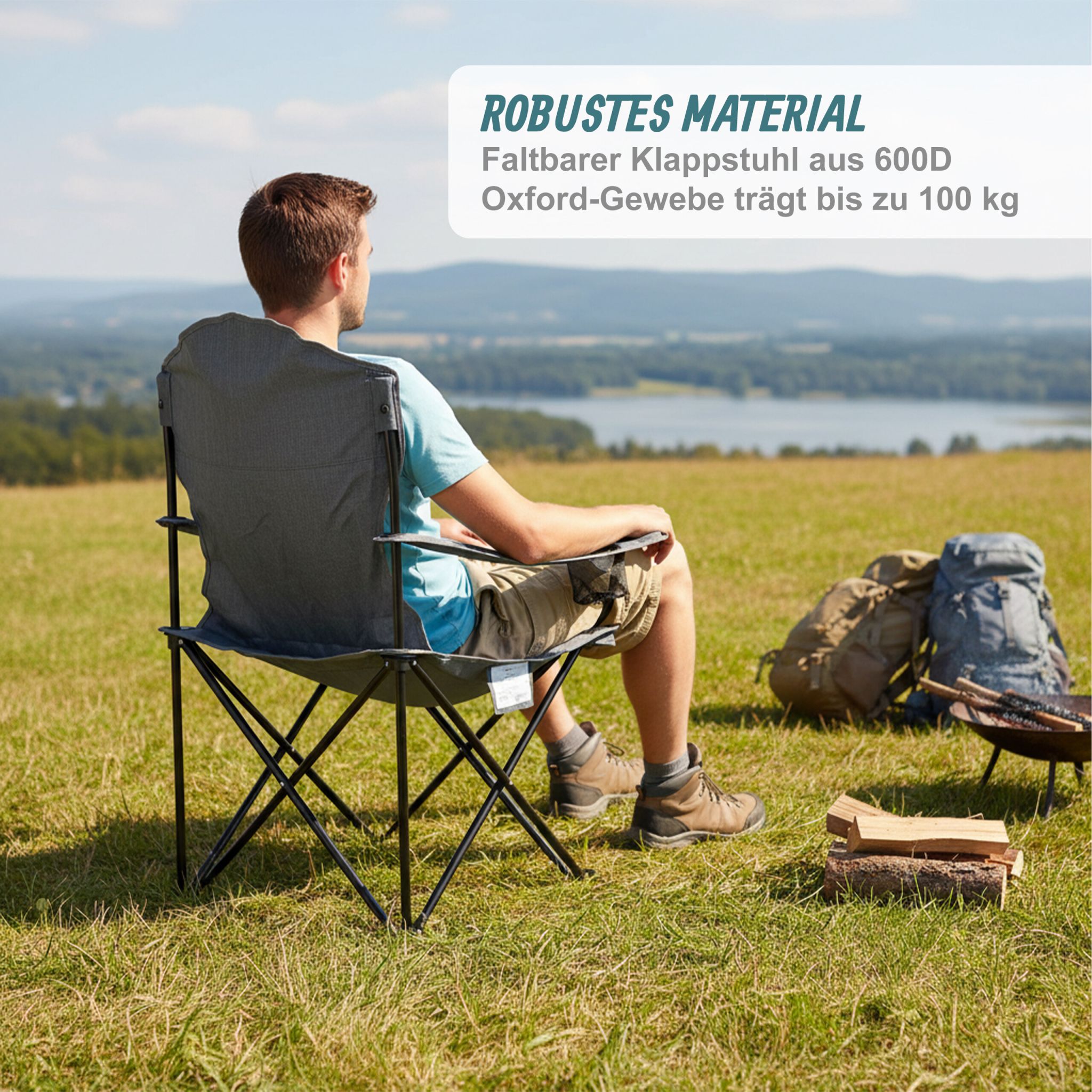 Klappbarer Campingstuhl Schwarz-Grau von Relaxdays
