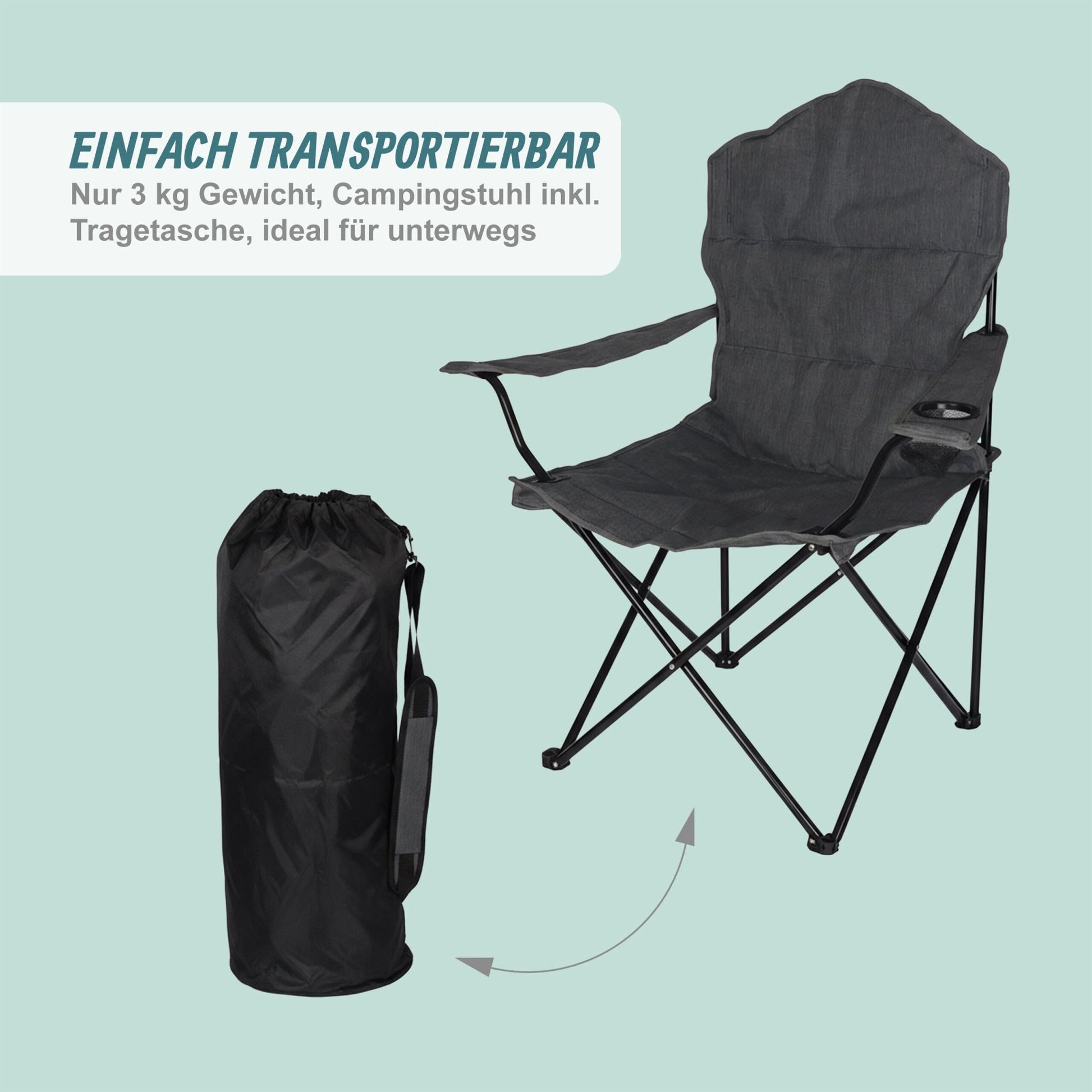 Klappbarer Campingstuhl Schwarz-Grau von Relaxdays