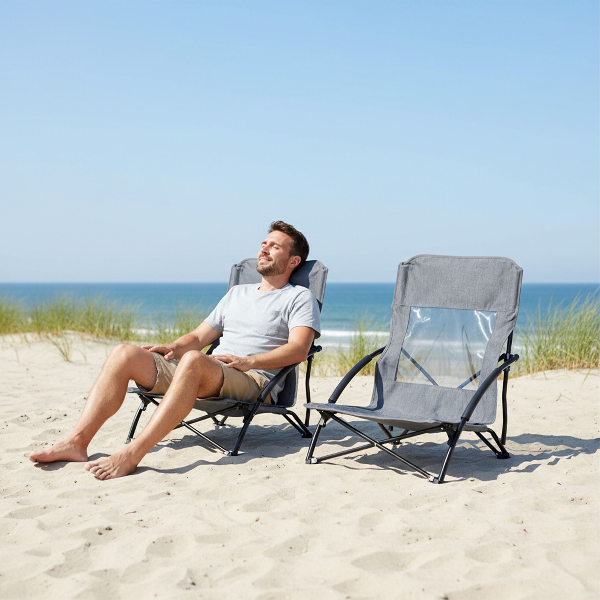 Faltbarer Strandstuhl 2er-Set Schwarz-Grau von Relaxdays