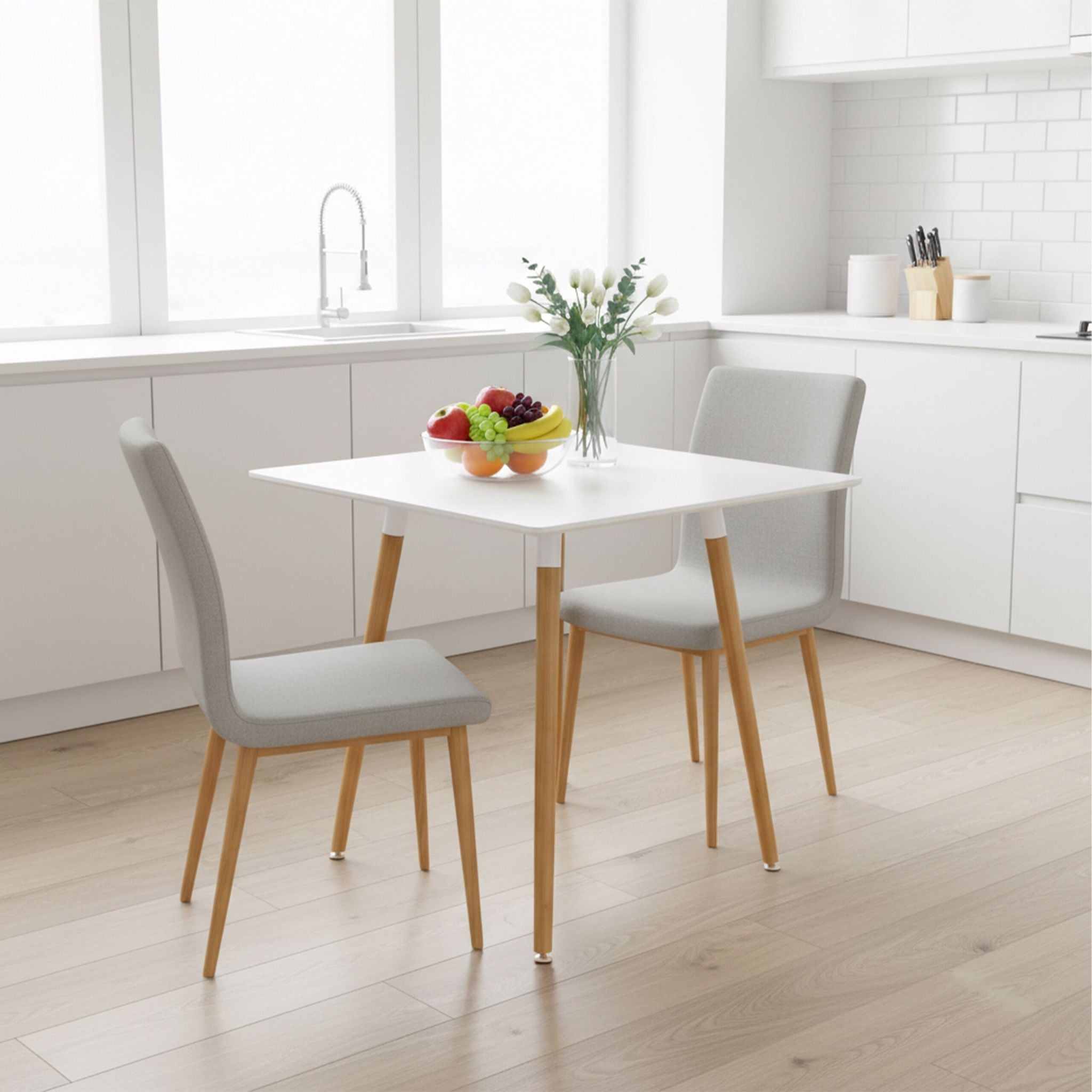 Eckiger Esstisch mit Bambusbeinen Weiss-Hellbraun von Relaxdays