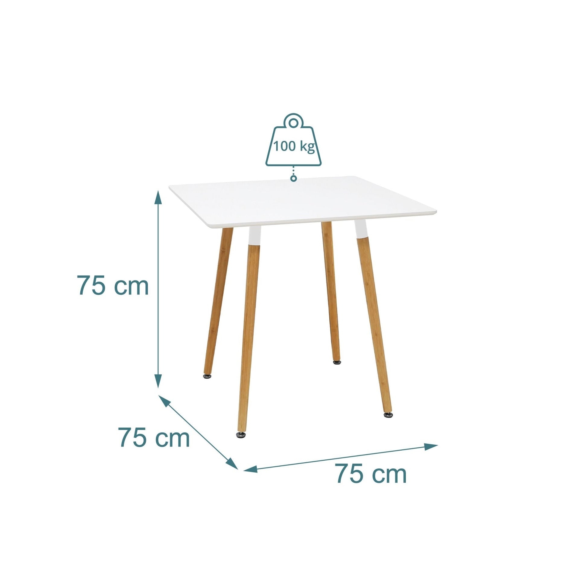 Eckiger Esstisch mit Bambusbeinen Weiss-Hellbraun von Relaxdays