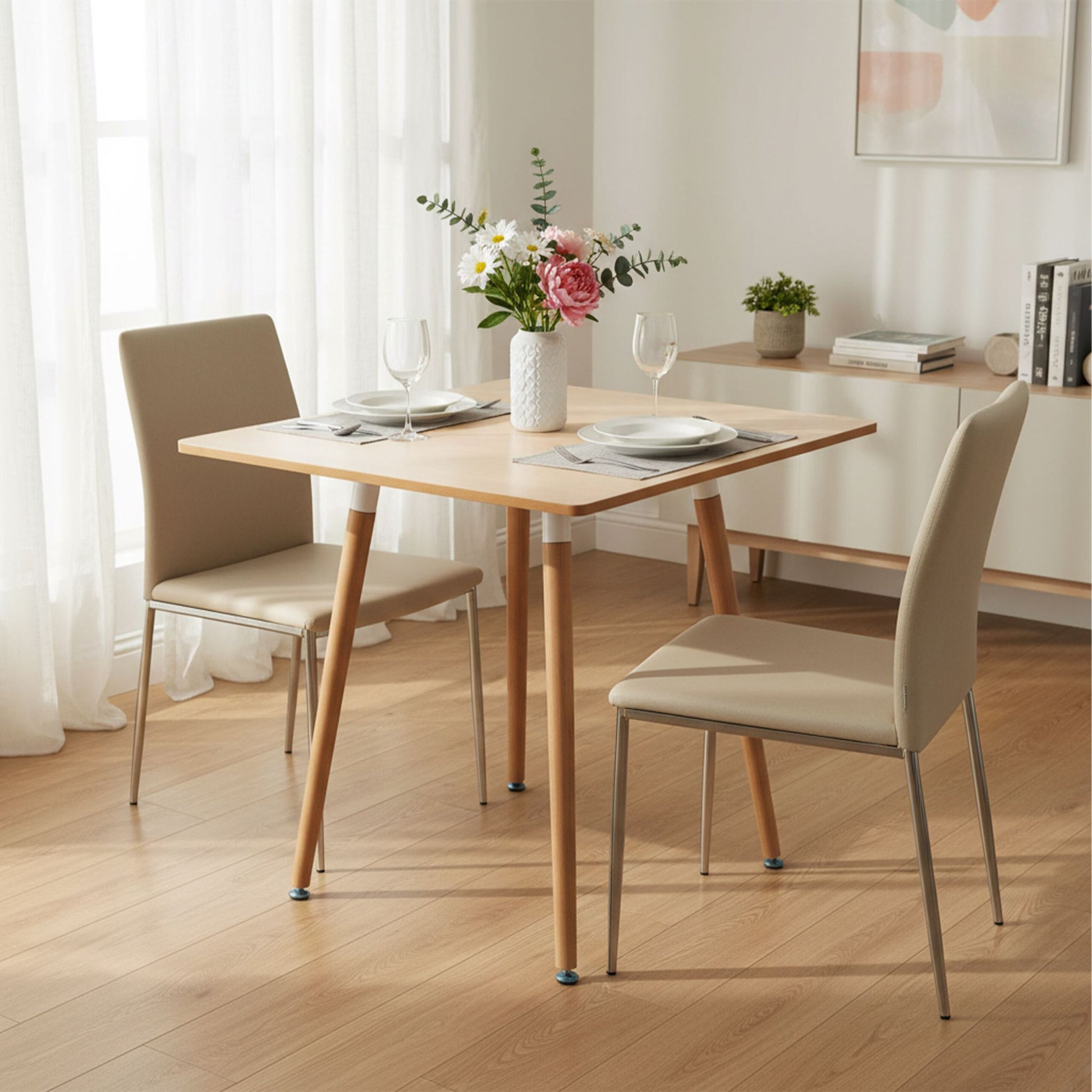 Eckiger Esstisch mit Bambusbeinen Weiss-Hellbraun von Relaxdays