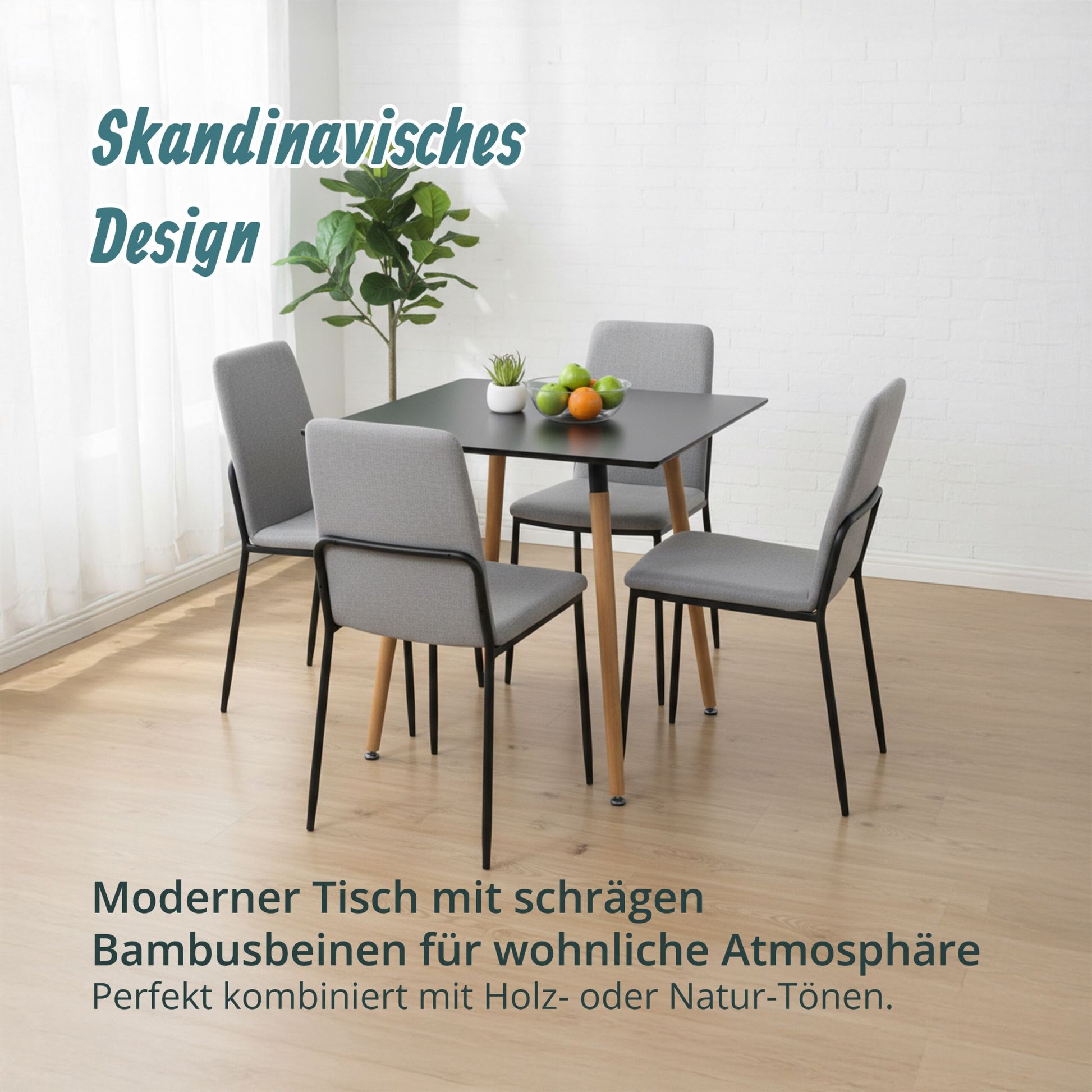 Eckiger Esstisch mit Bambusbeinen Hellbraun-Schwarz von Relaxdays