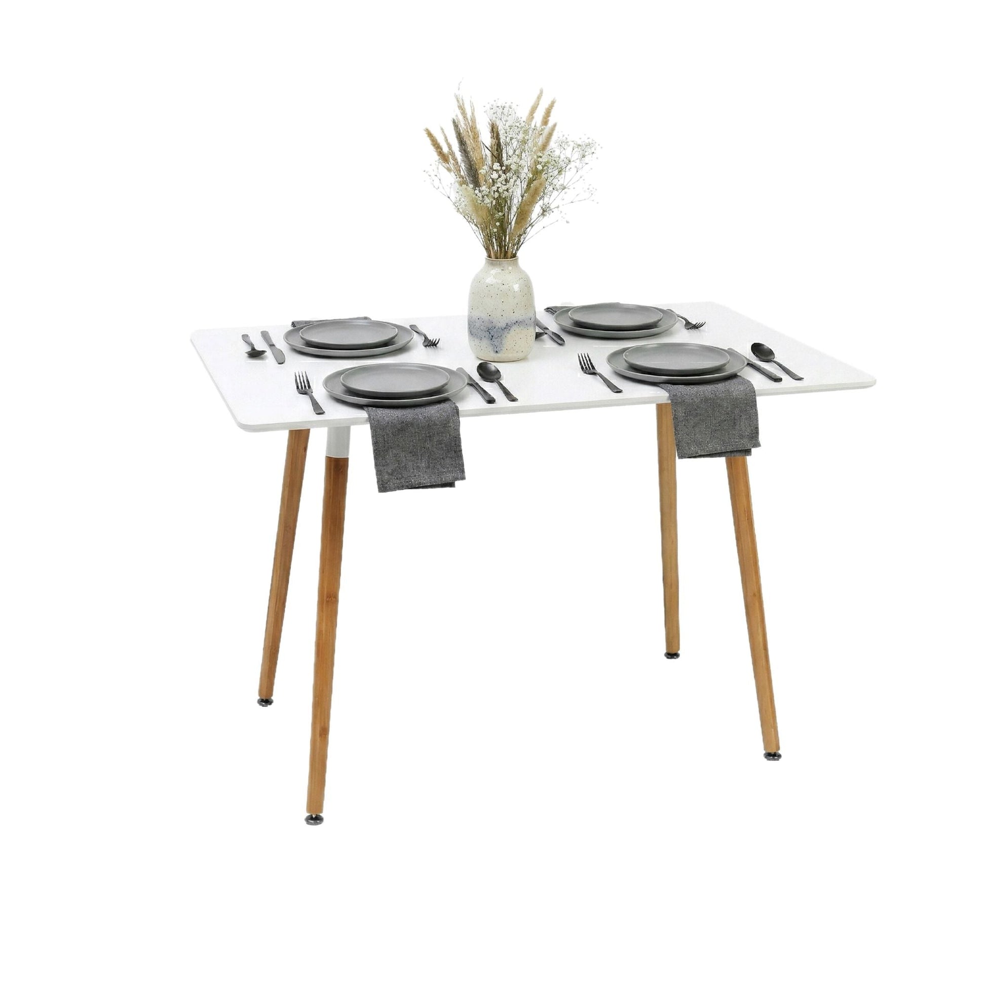 Eckiger Esstisch mit Bambusbeinen Weiss-Hellbraun von Relaxdays