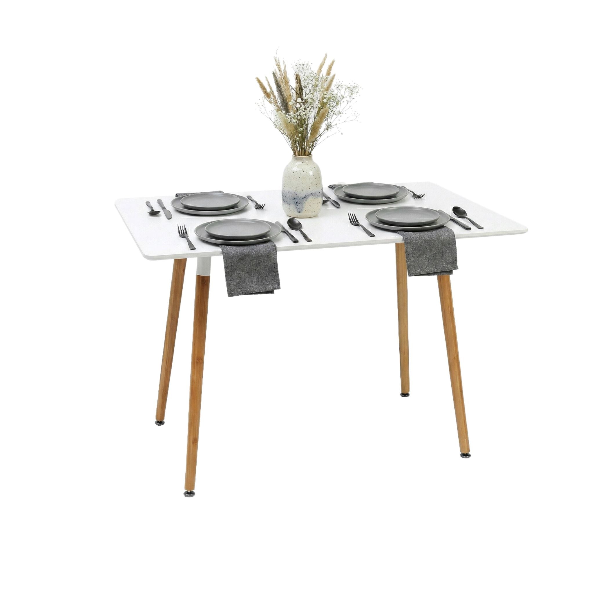 Eckiger Esstisch mit Bambusbeinen Weiss-Hellbraun von Relaxdays