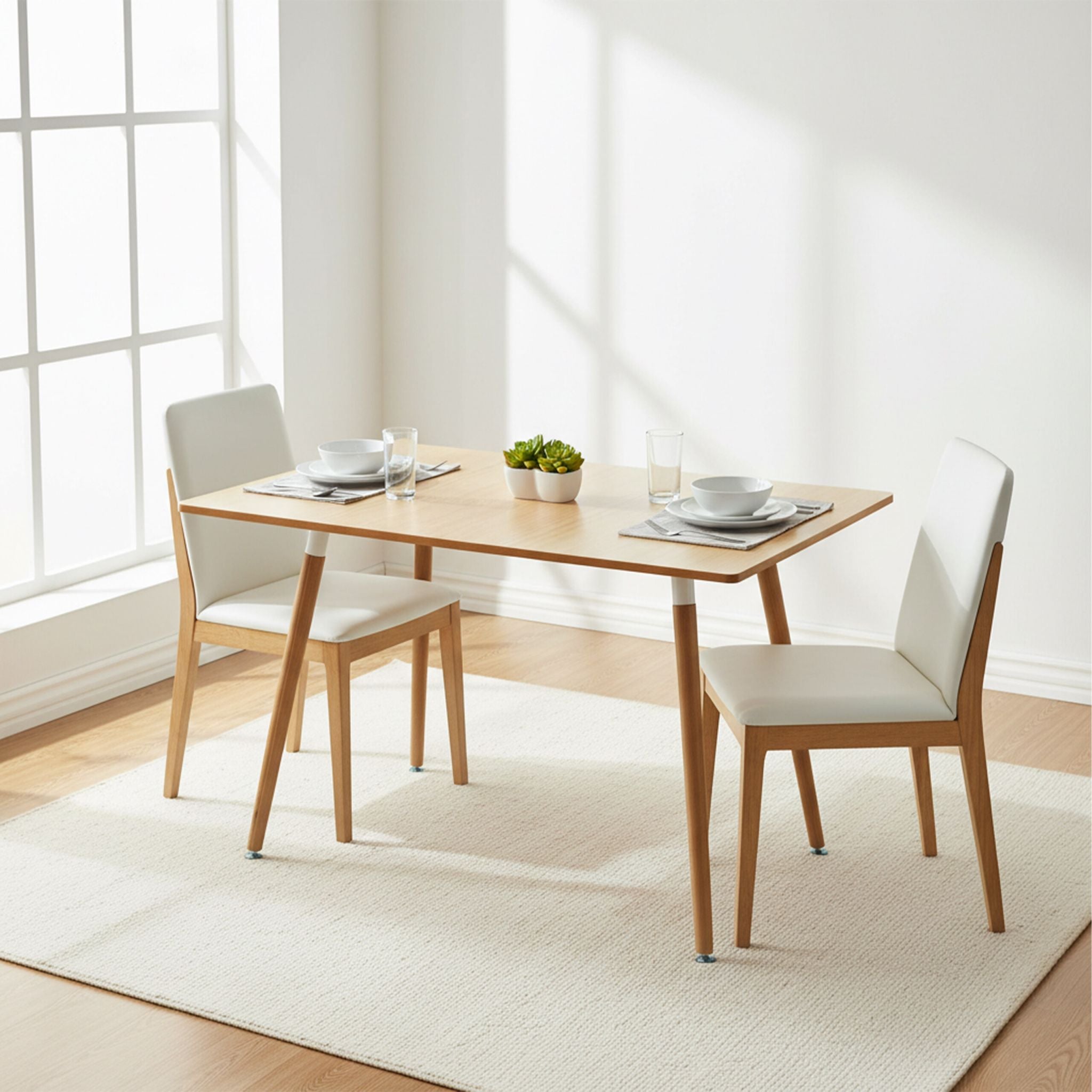 Eckiger Esstisch mit Bambusbeinen Weiss-Hellbraun von Relaxdays