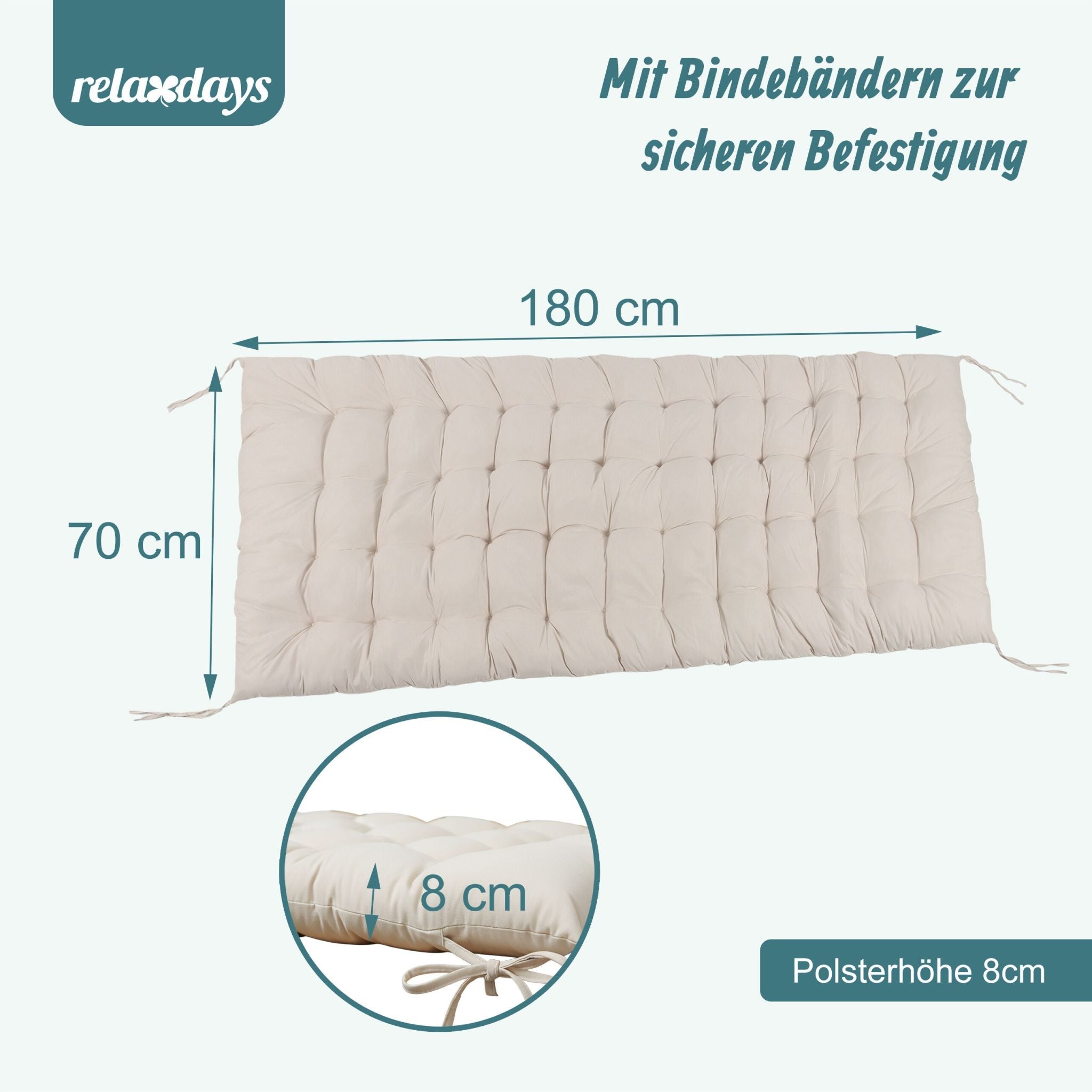 Gesteppte Bankauflage Beige von Relaxdays