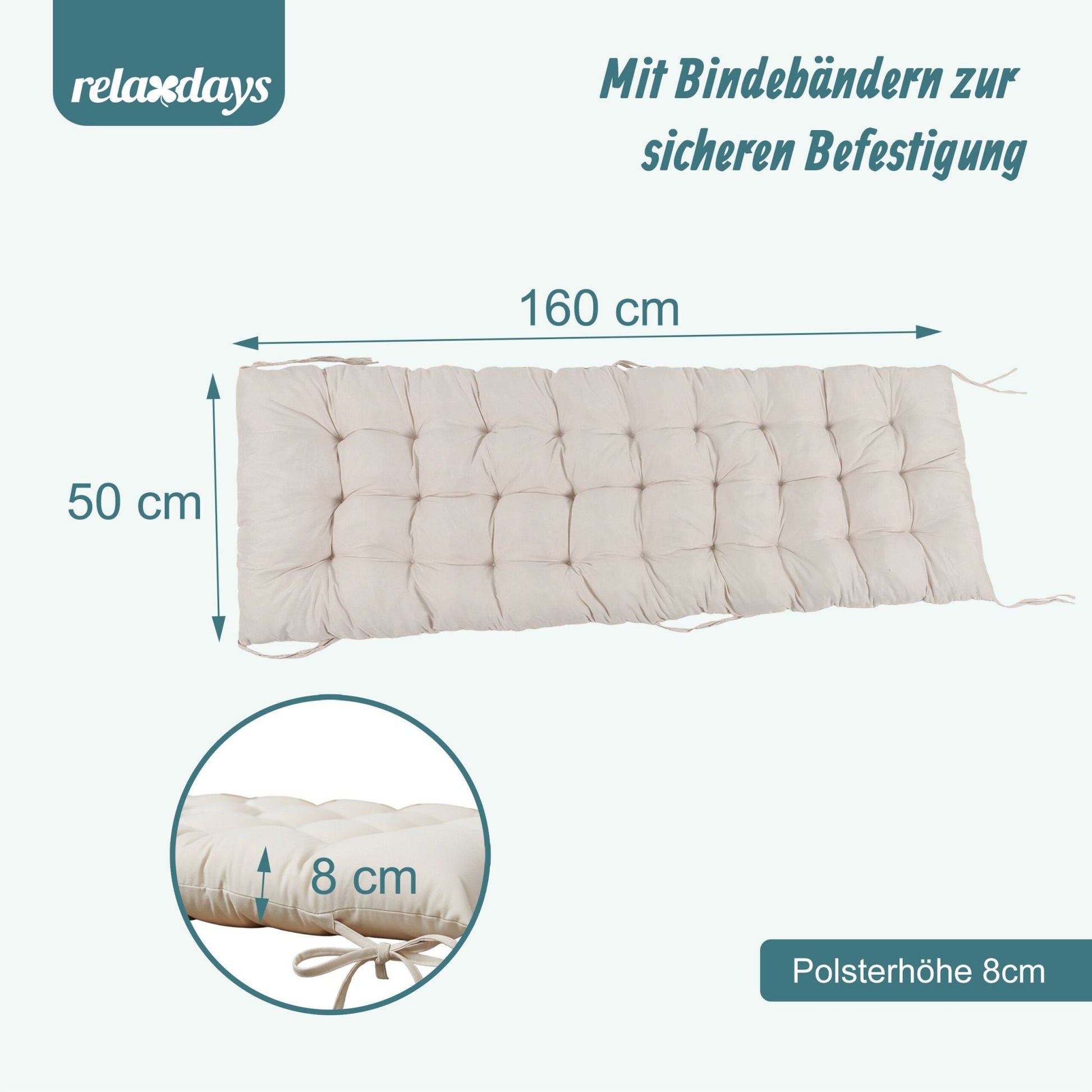 Gesteppte Bankauflage Beige von Relaxdays