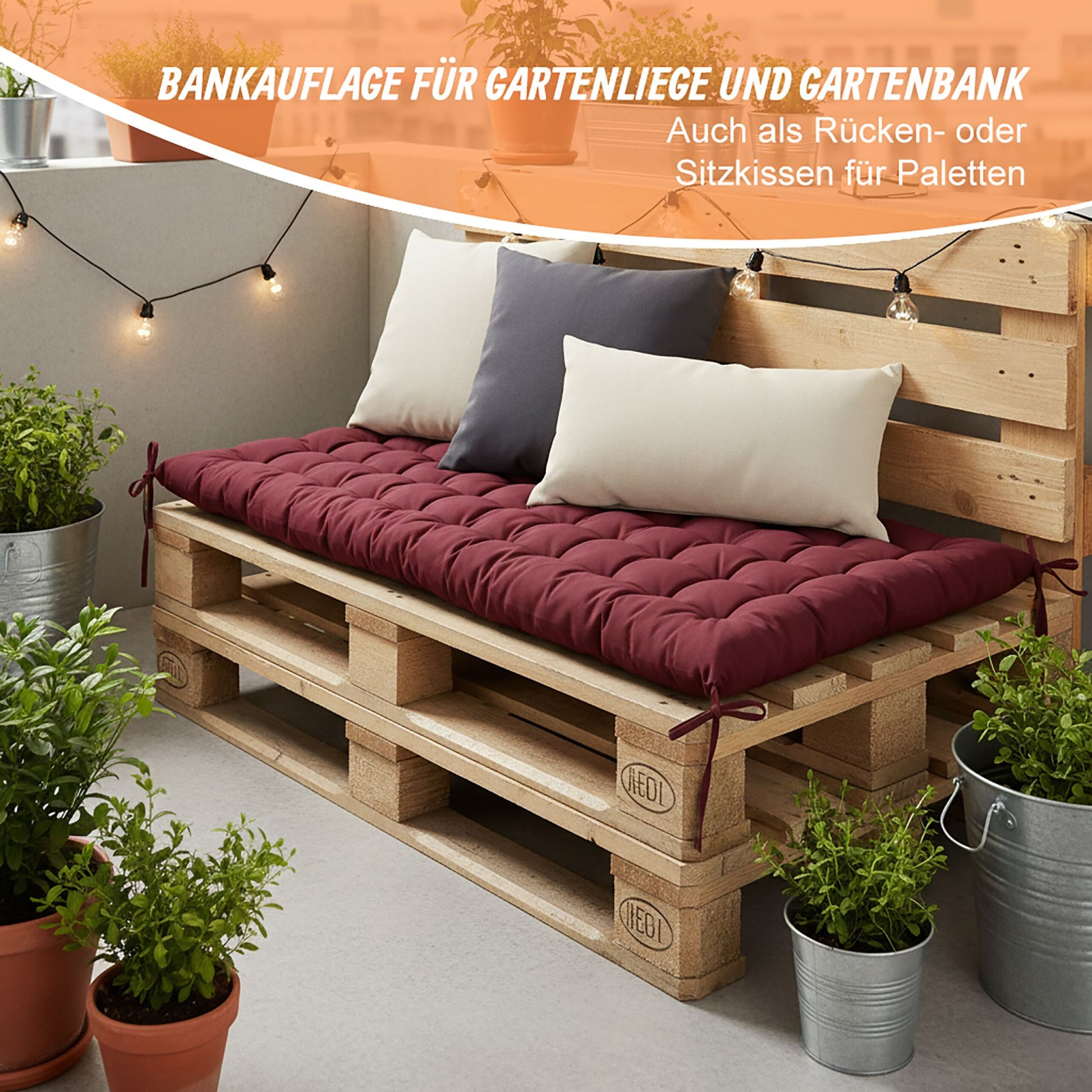 Gesteppte Bankauflage Dunkelrot von Relaxdays