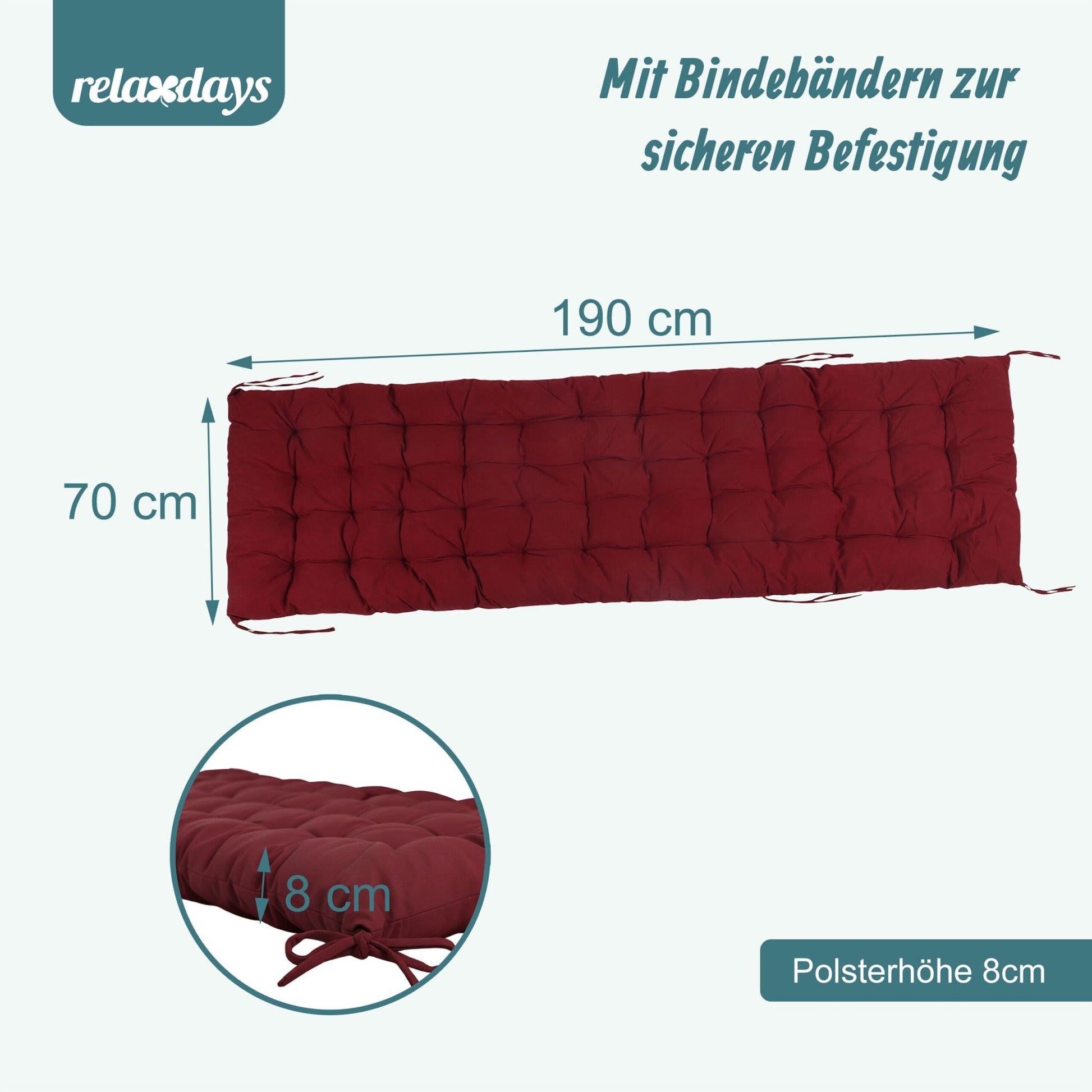Gesteppte Bankauflage Dunkelrot von Relaxdays