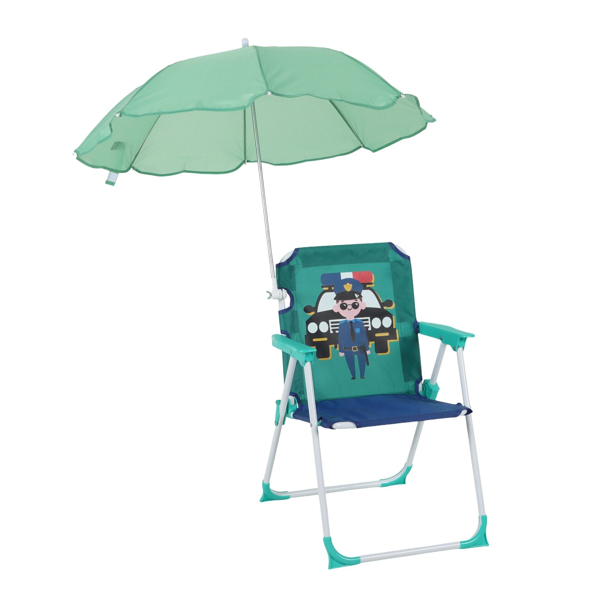 Kinder Klappstuhl mit Sonnenschirm Weiss-Blau-Türkis von Relaxdays