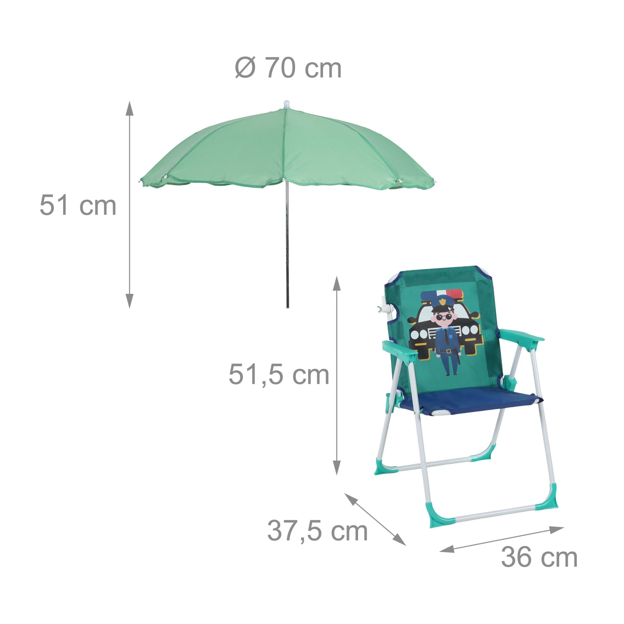Kinder Klappstuhl mit Sonnenschirm Weiss-Blau-Türkis von Relaxdays