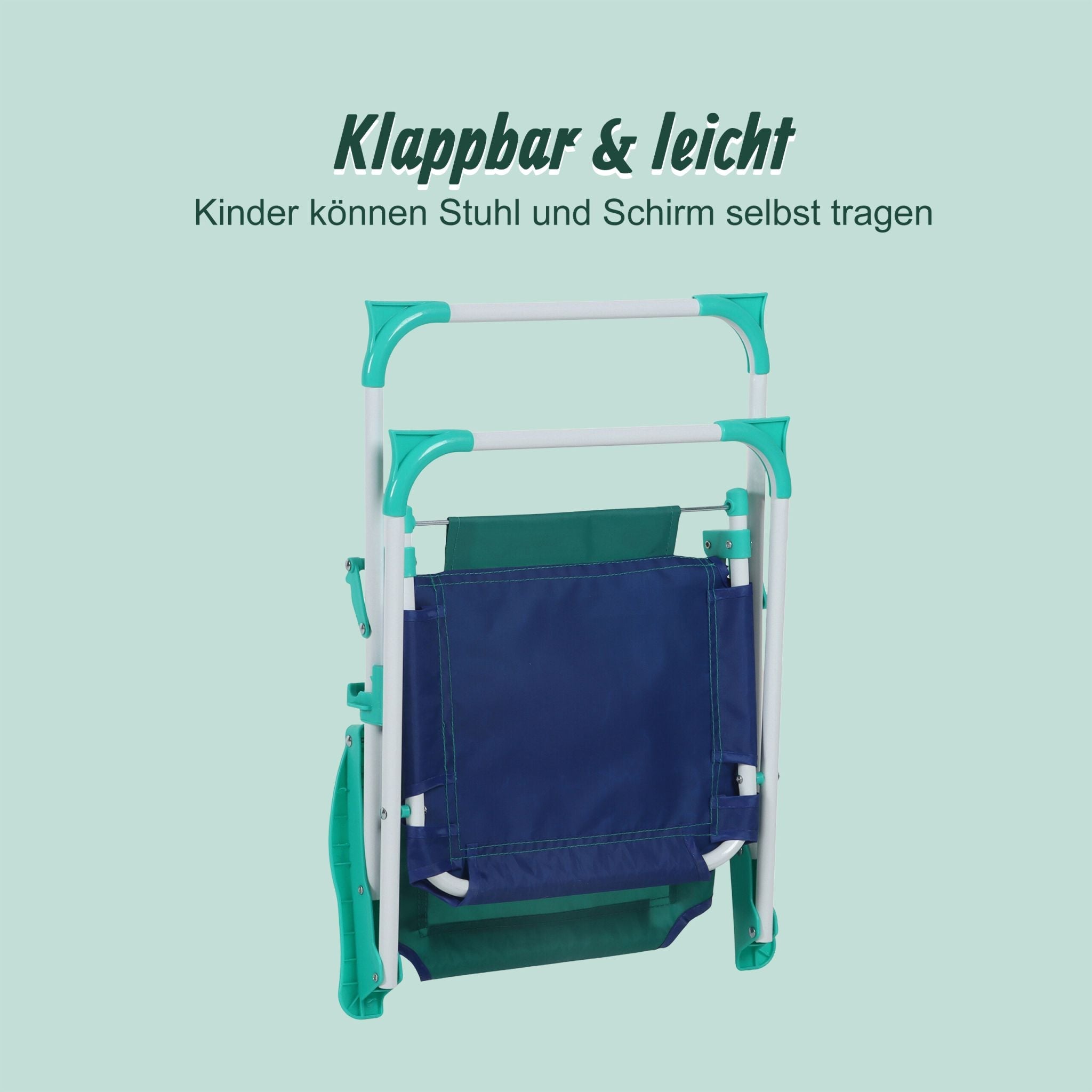 Kinder Klappstuhl mit Sonnenschirm Weiss-Blau-Türkis von Relaxdays