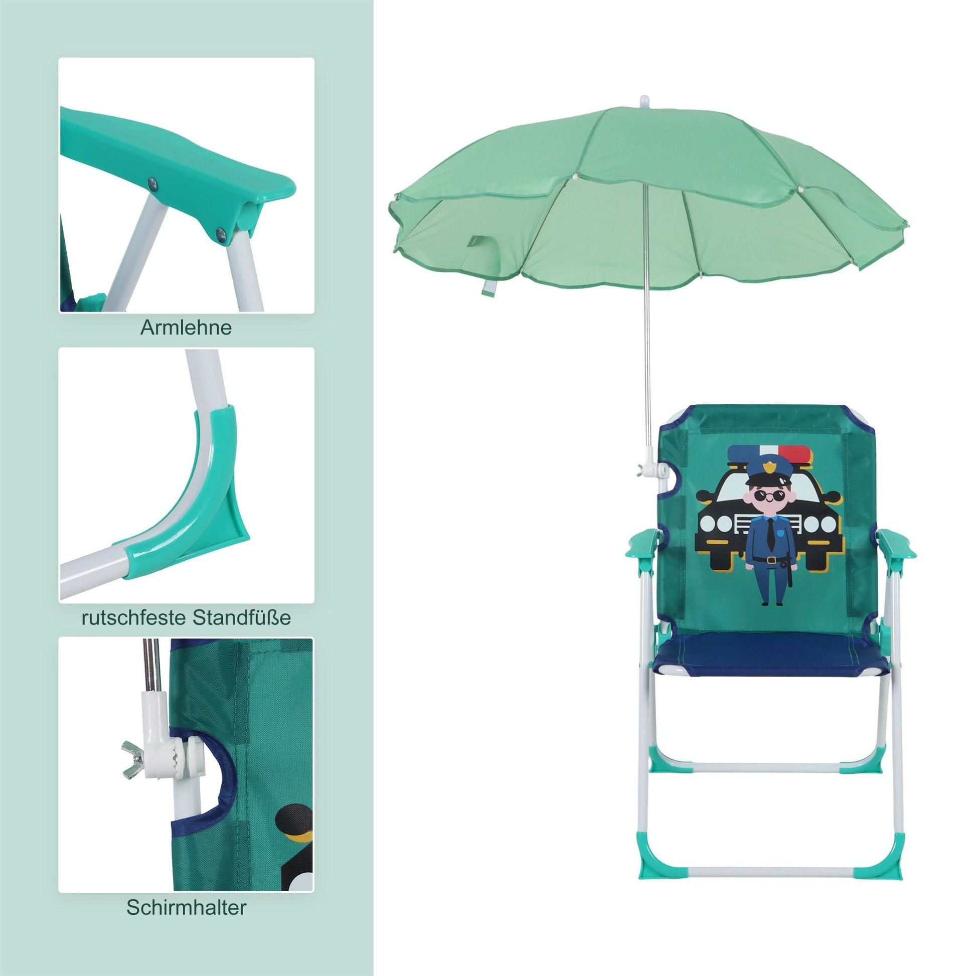 Kinder Klappstuhl mit Sonnenschirm Weiss-Blau-Türkis von Relaxdays