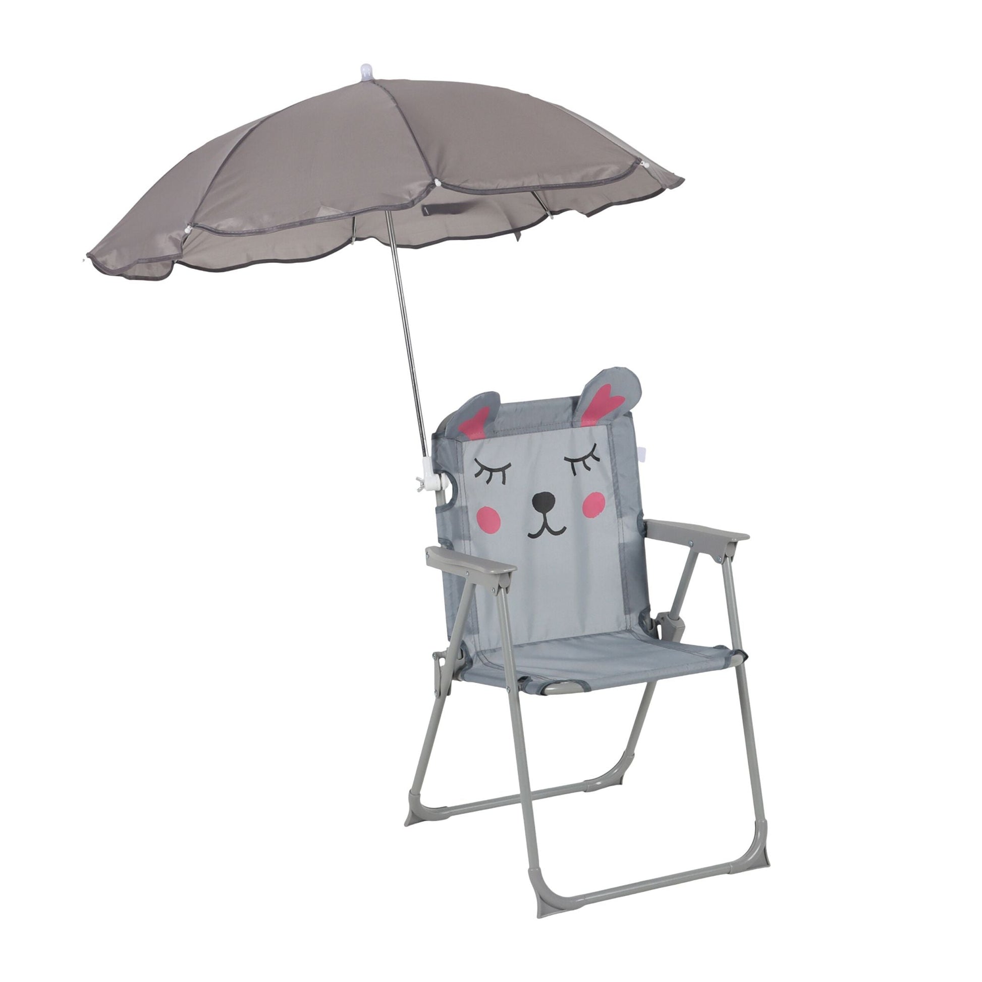 Kinder Klappstuhl mit Sonnenschirm Anthrazit-Rosa-Grau von Relaxdays