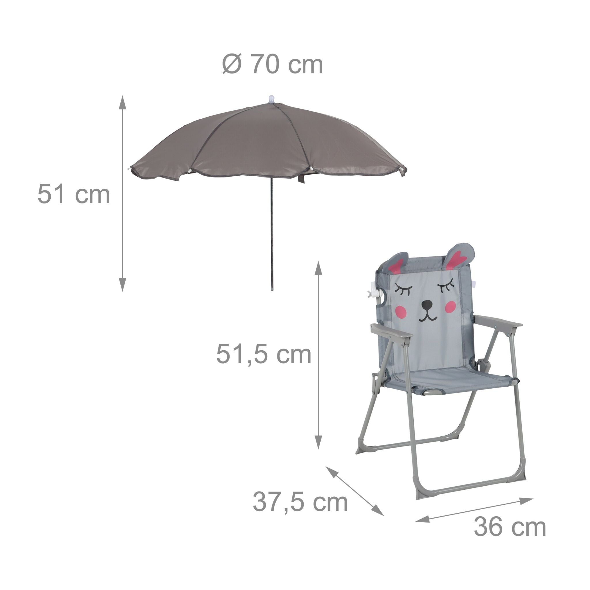 Kinder Klappstuhl mit Sonnenschirm Anthrazit-Rosa-Grau von Relaxdays