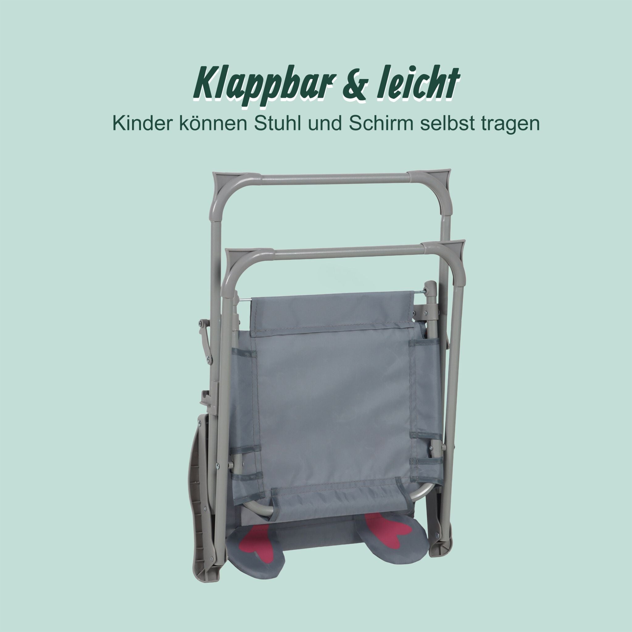 Kinder Klappstuhl mit Sonnenschirm Anthrazit-Rosa-Grau von Relaxdays