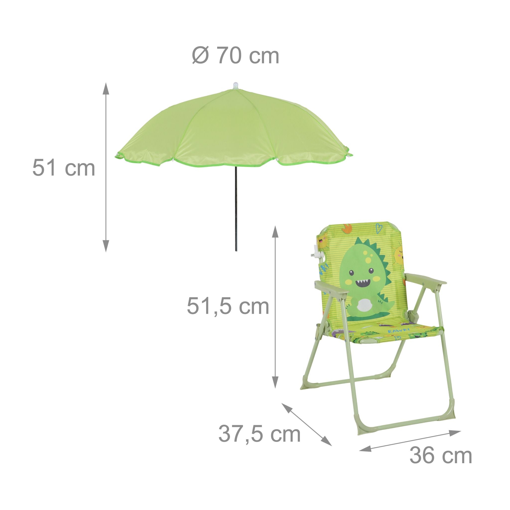 Kinder Klappstuhl mit Sonnenschirm Dunkelgrün-Grün von Relaxdays