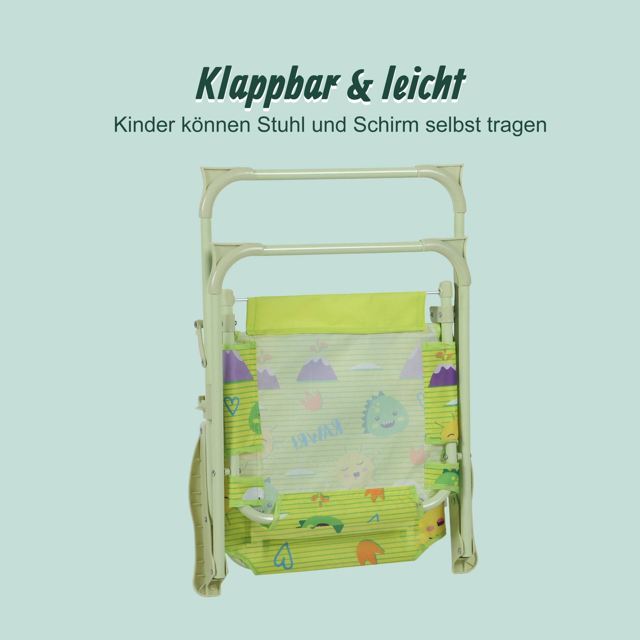 Kinder Klappstuhl mit Sonnenschirm Dunkelgrün-Grün von Relaxdays