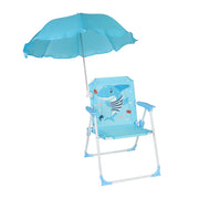 Kinder Klappstuhl mit Sonnenschirm Weiss-Blau-Hellblau von Relaxdays
